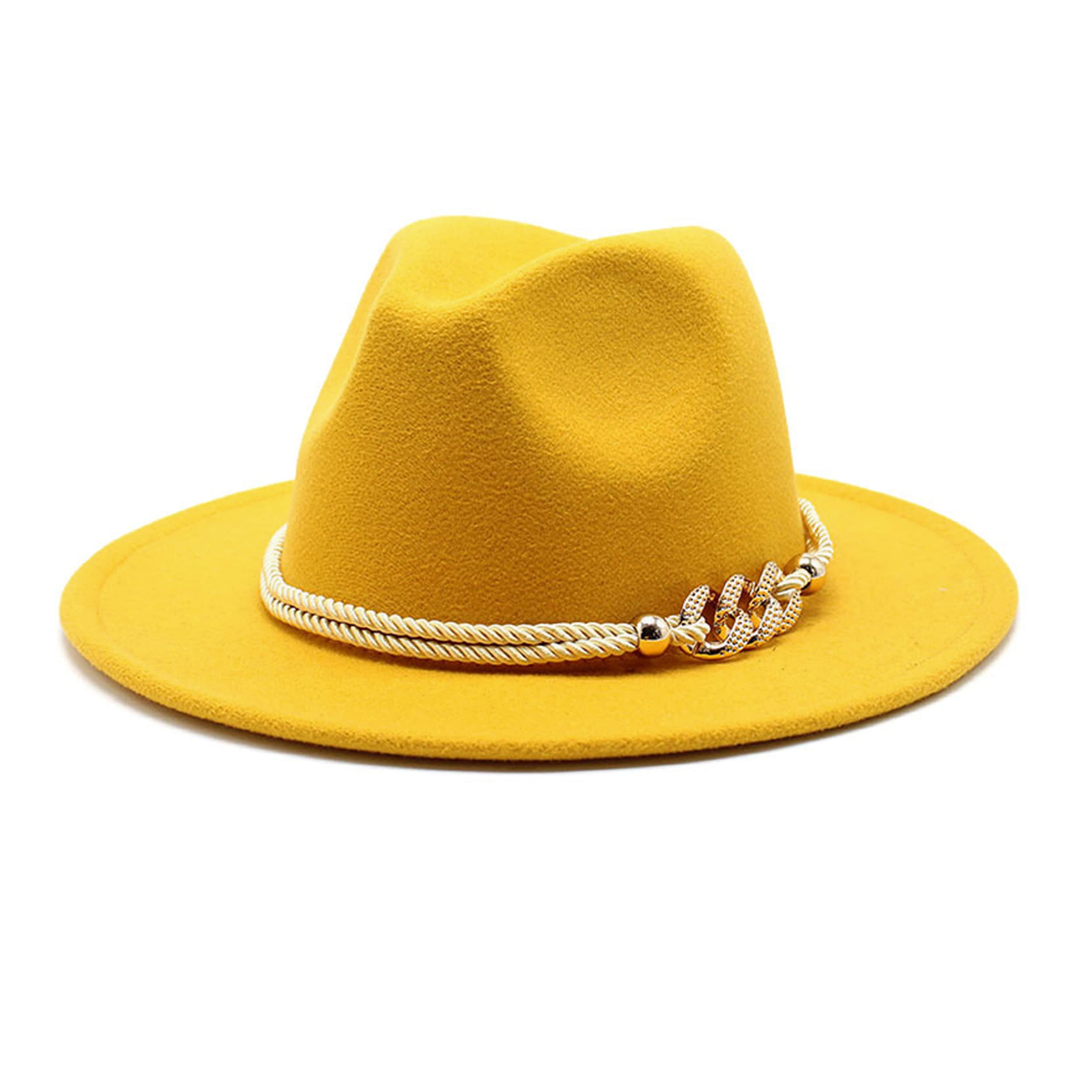 Gossifan Lady Fashion Wide Brim Felt Fedora Panama Hat with Ring Belt