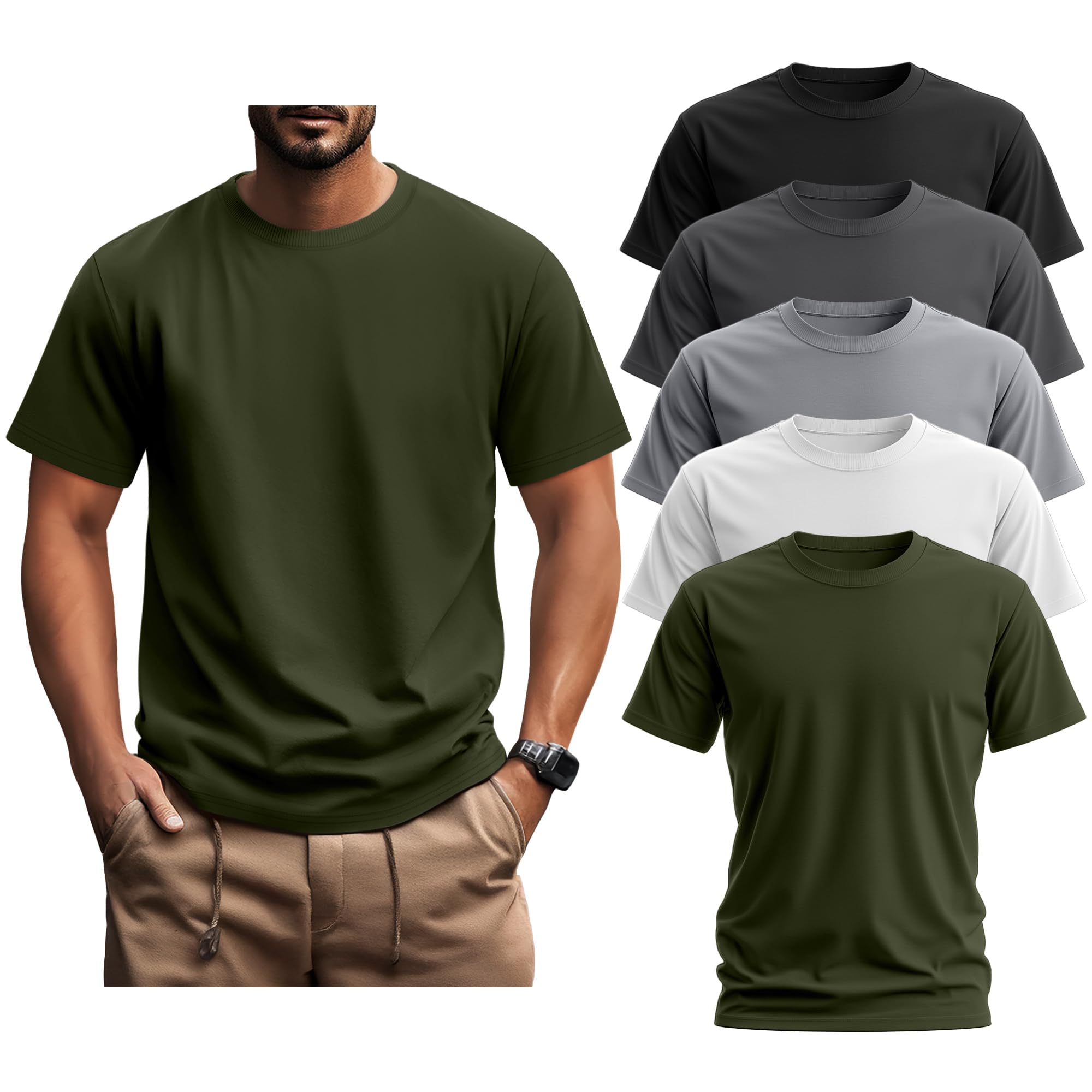 Ficerd 5 Pack Men's Big and Tall Shirts Short Sleeve Cotton Tee Summer Crew Neck Oversize Top Loose Fit Shirt Multipack