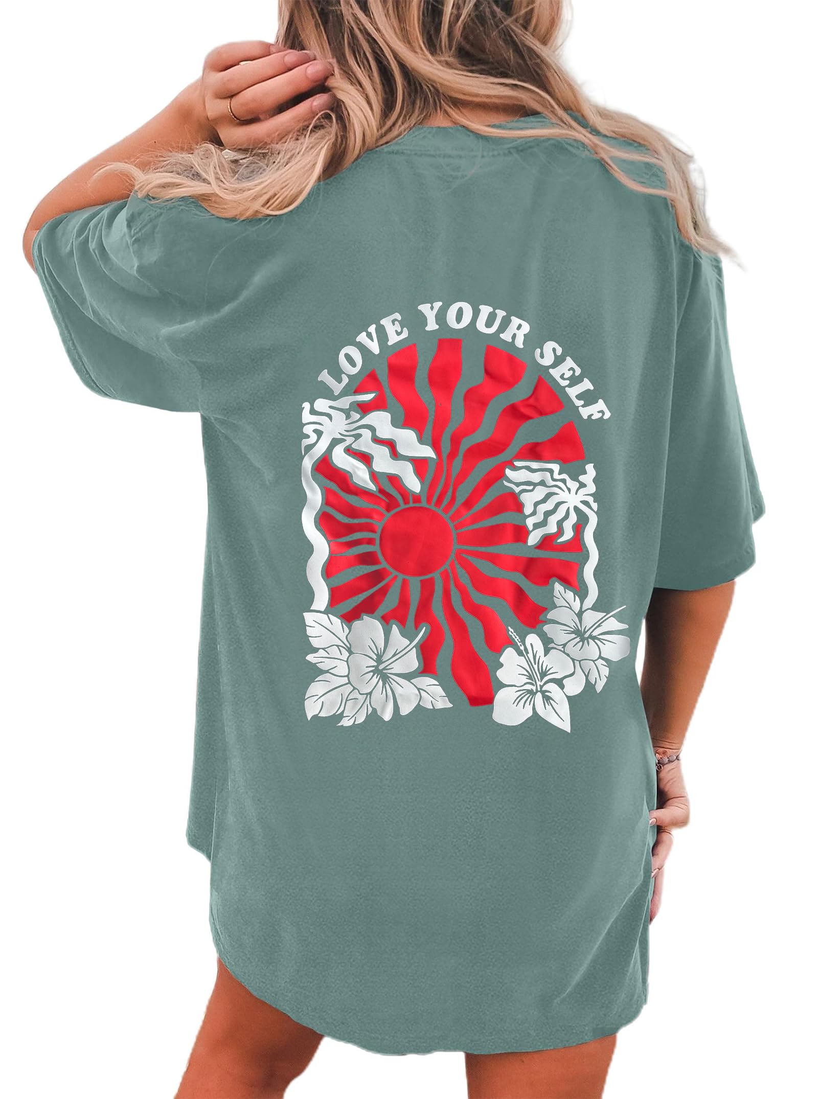 CSDAJIO Women's Trendy Oversized T Shirt Graphic Tee Crewneck Short Sleeve Loose Cute Going Out Summer Tops