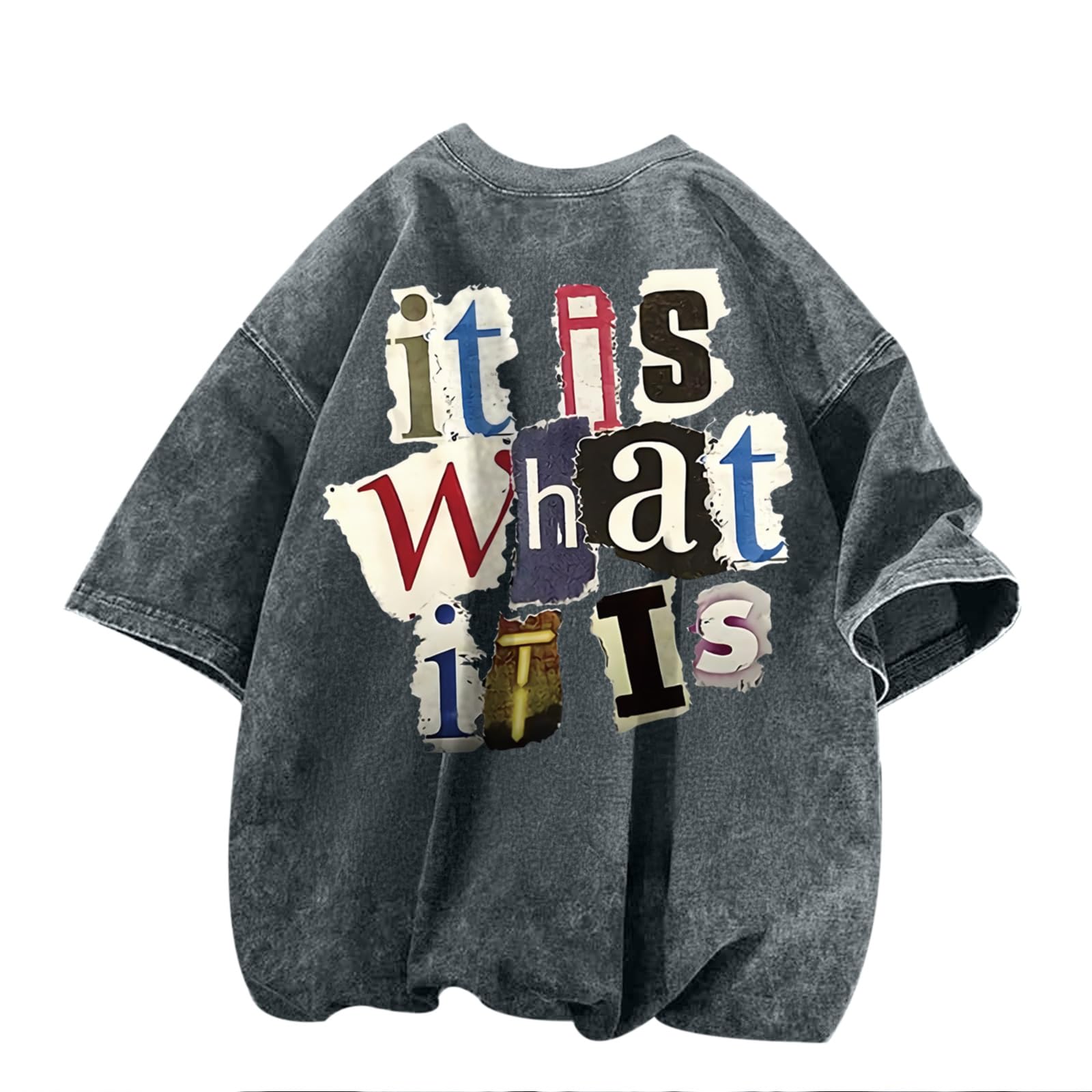 Zoemghc Men's Graphic Tees Funny Letter Print Vintage Oversize T Shirts Acid Wash Shirt Streetwear Rapper Casual Tee Top