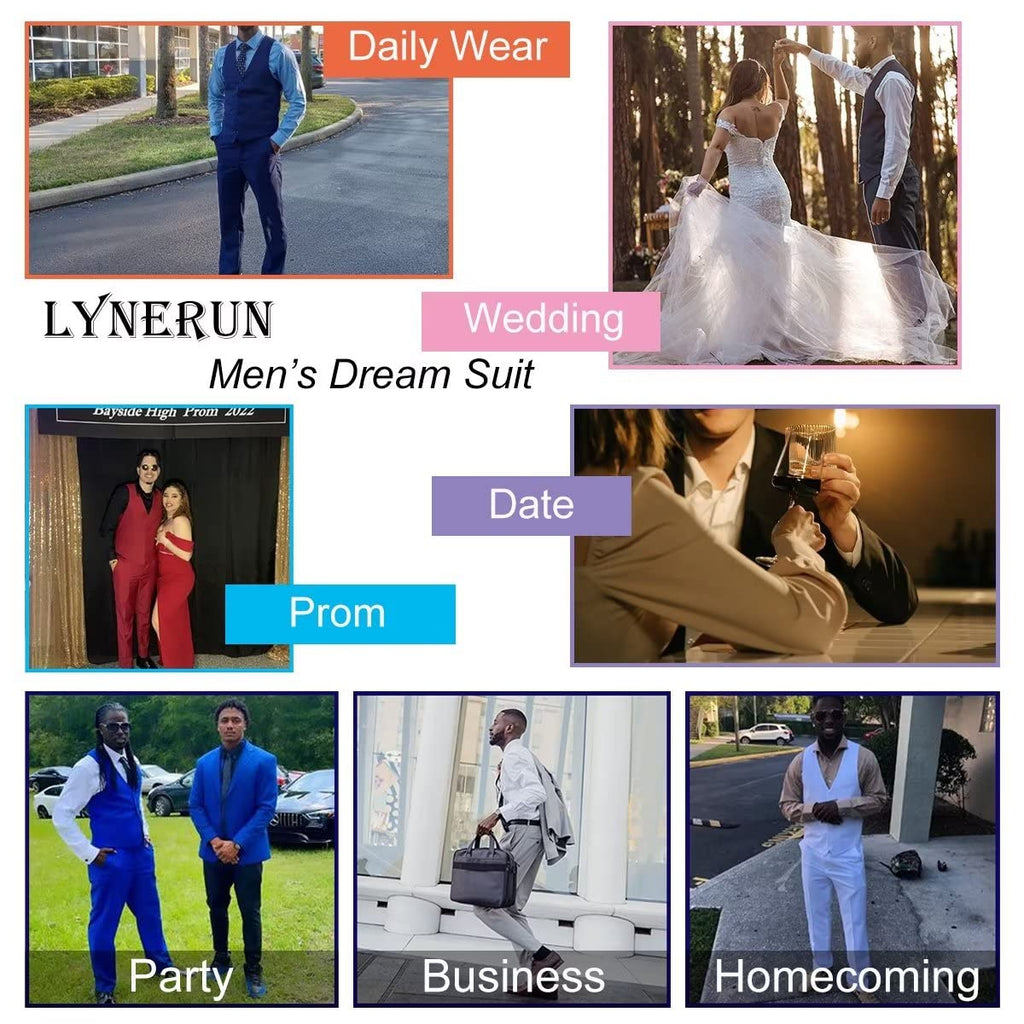 Mens Slim Fit 2 Piece Suit Set V-Neck Solid Dress Suit Vest Pants Wedding Prom Tuxedo for Men