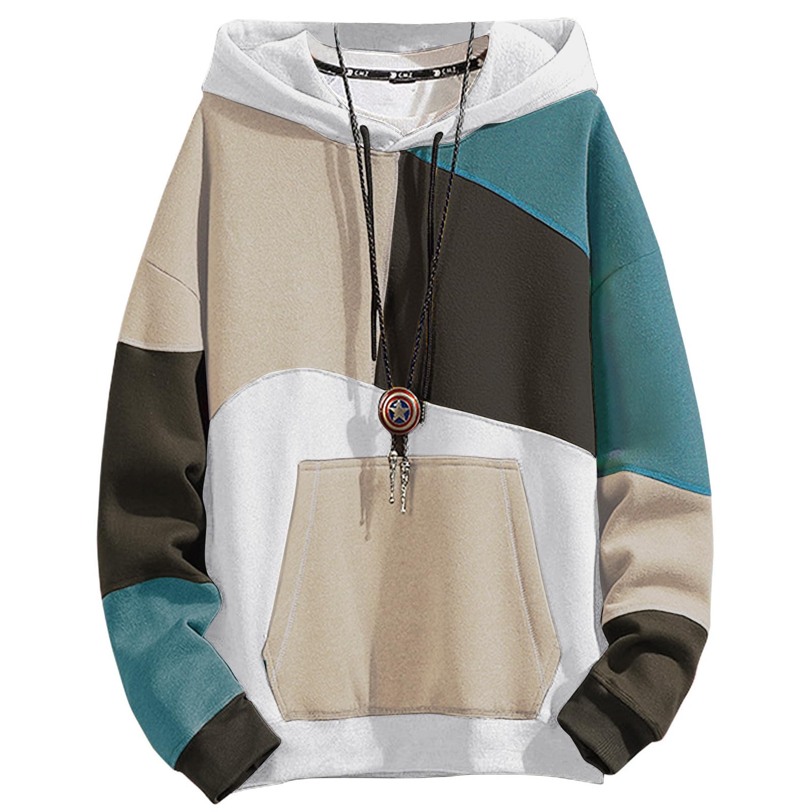 Covisoty Mens Casual Cotton Hoodies Contrast Color Pullover Mens Patchwork Hooded Sweatshirt Casual Long Sleeve