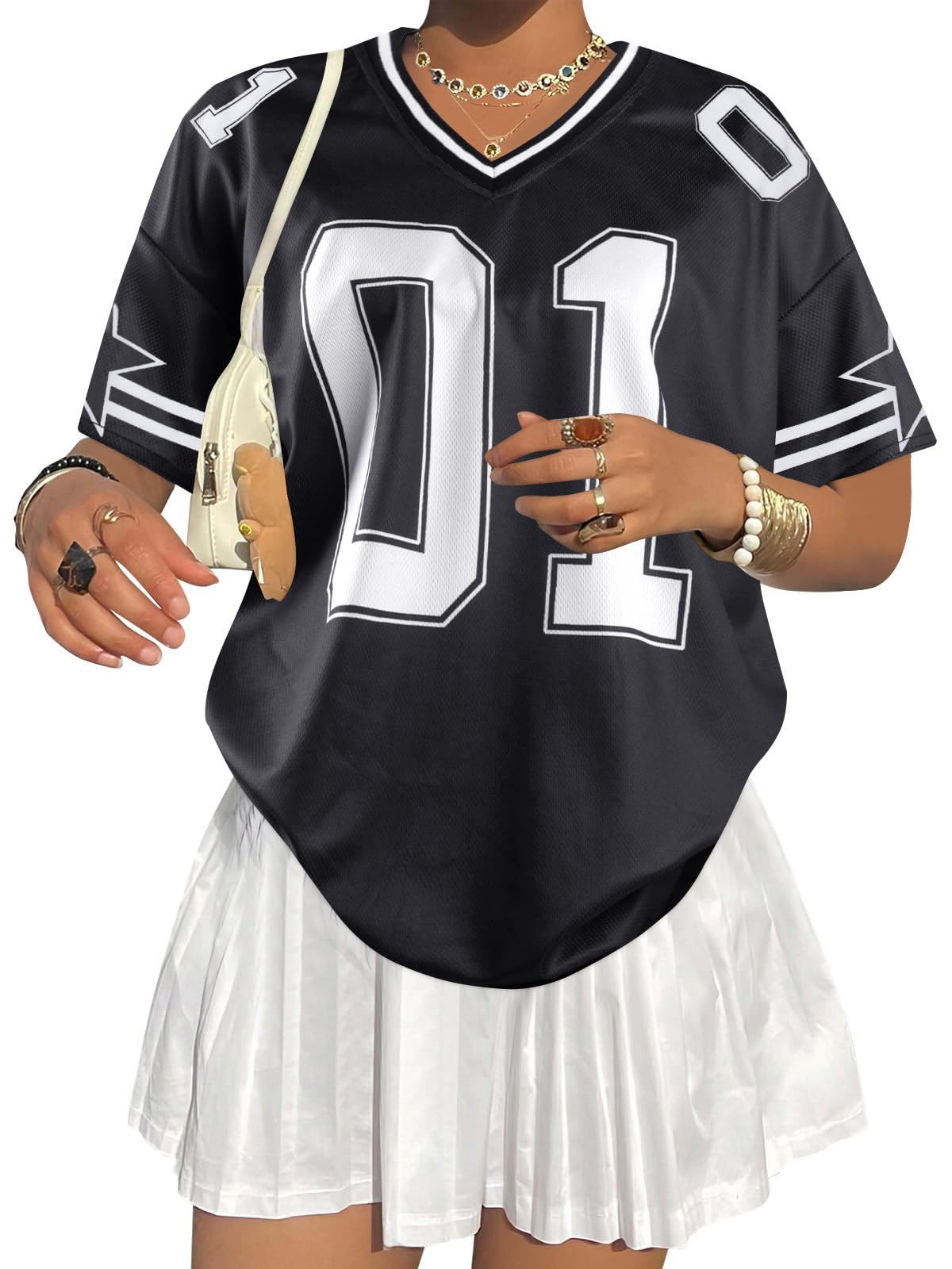 Jersey Shirts for Women Y2k Graphic Tees V Neck Baggy Streetwear Number Oversized T Shirt Summer Tops