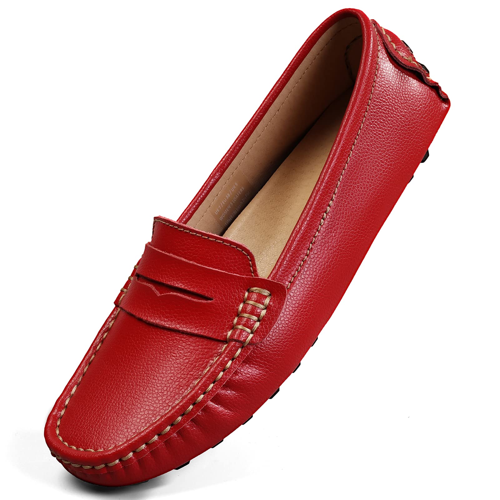 Artisure Women's Classic Comfort Leather Penny Loafers Casual Slip-Ons Lightweight Walking Flats Driving Mocs Boat Shoes