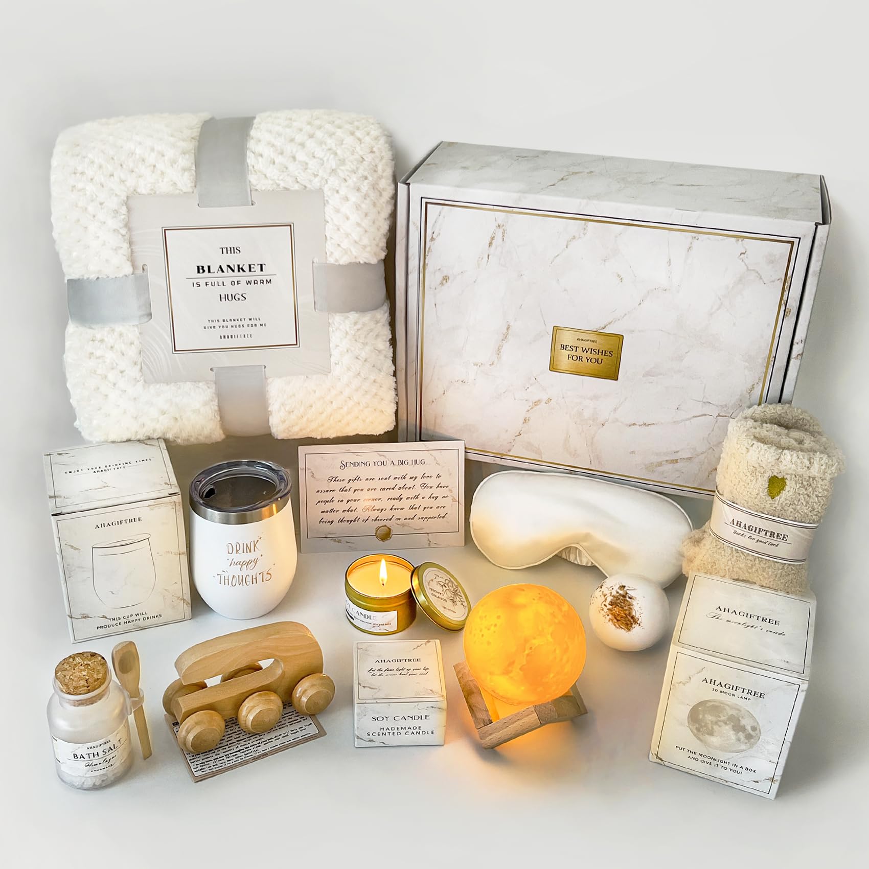 AHAGIFTREE Gift Baskets for Women,11PC Care Package with Moon Lamp,Grief,Get Well Soon After Surgery,Birthday,Think of You,Thank You,Sympathy