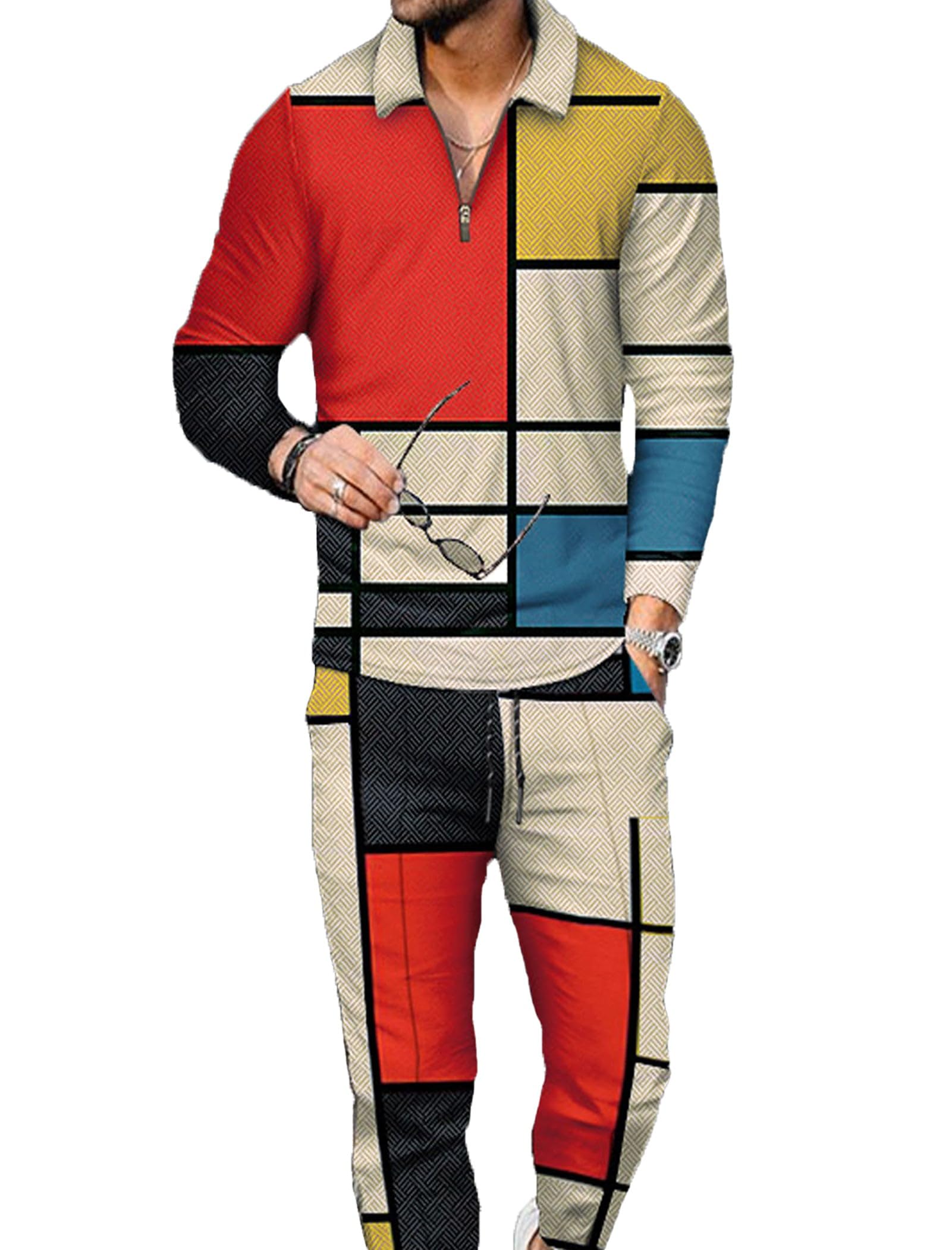 Kubsid Mens Tracksuit Set 2 Piece Long Sleeve Polo Shirt and Pants Jogging Sweatsuits Sets Casual Fashion Vacation Outfits