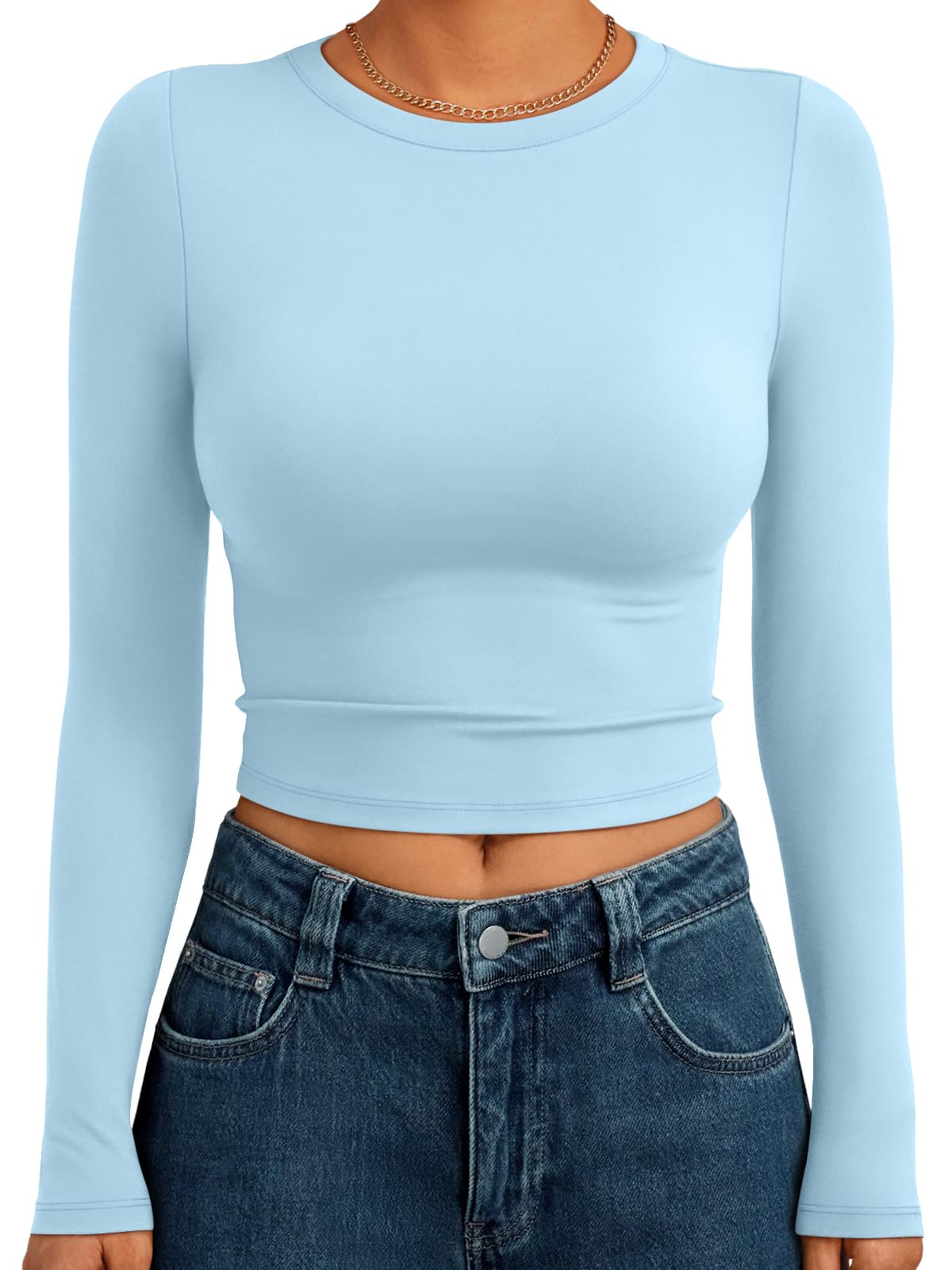 Trendy Queen Womens Long Sleeve Crop Tops Basic Slim Fitted Shirts Spring Fashion Outfits 2026 Teen Girl Clothes