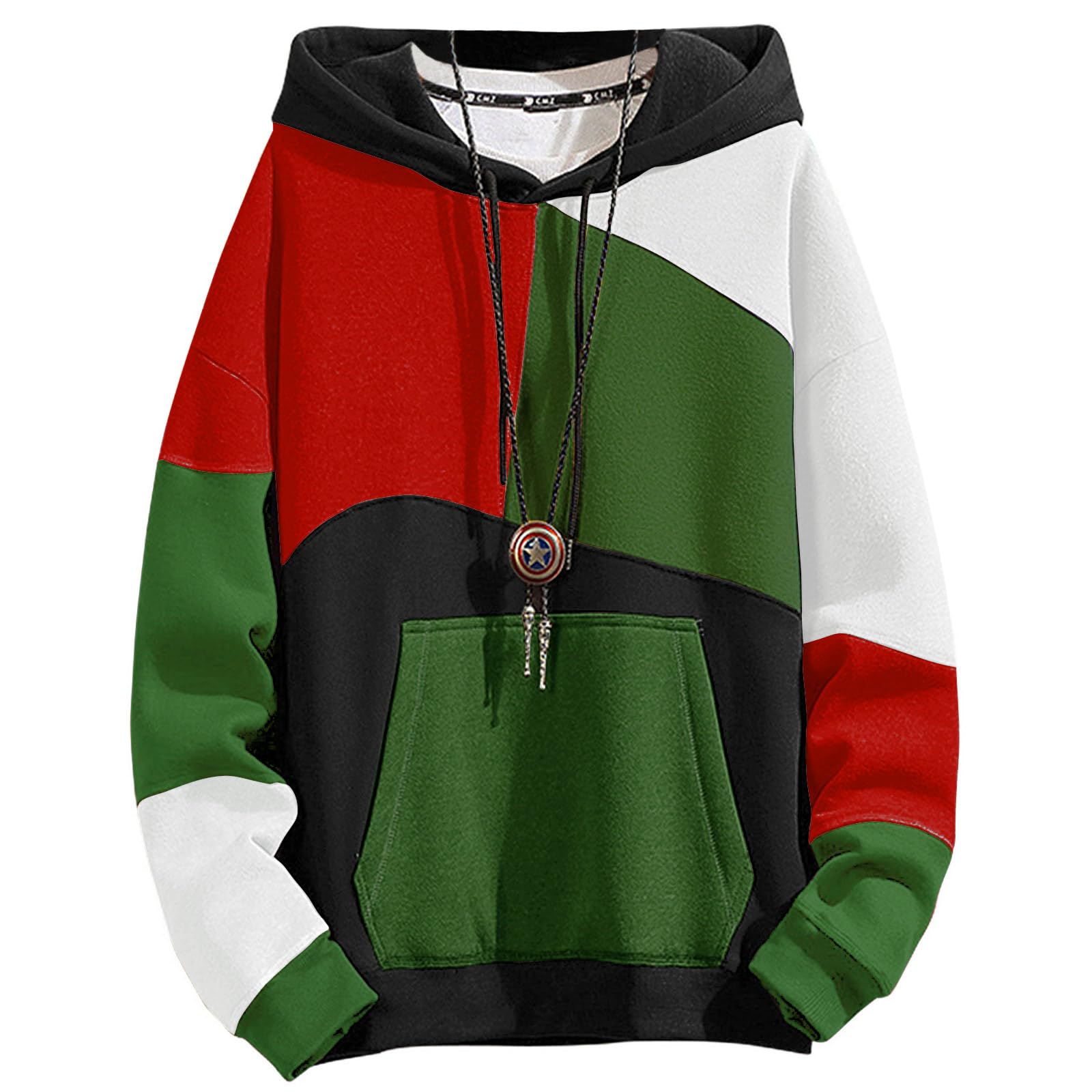 Covisoty Mens Casual Cotton Hoodies Contrast Color Pullover Mens Patchwork Hooded Sweatshirt Casual Long Sleeve