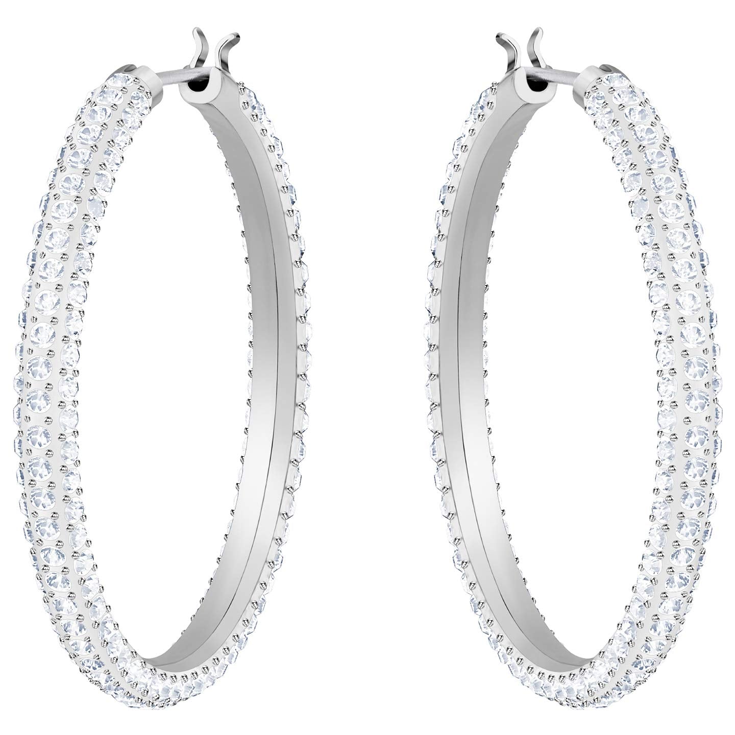 Swarovski Crystal Stone Rhodium-Plated Hoop Earrings