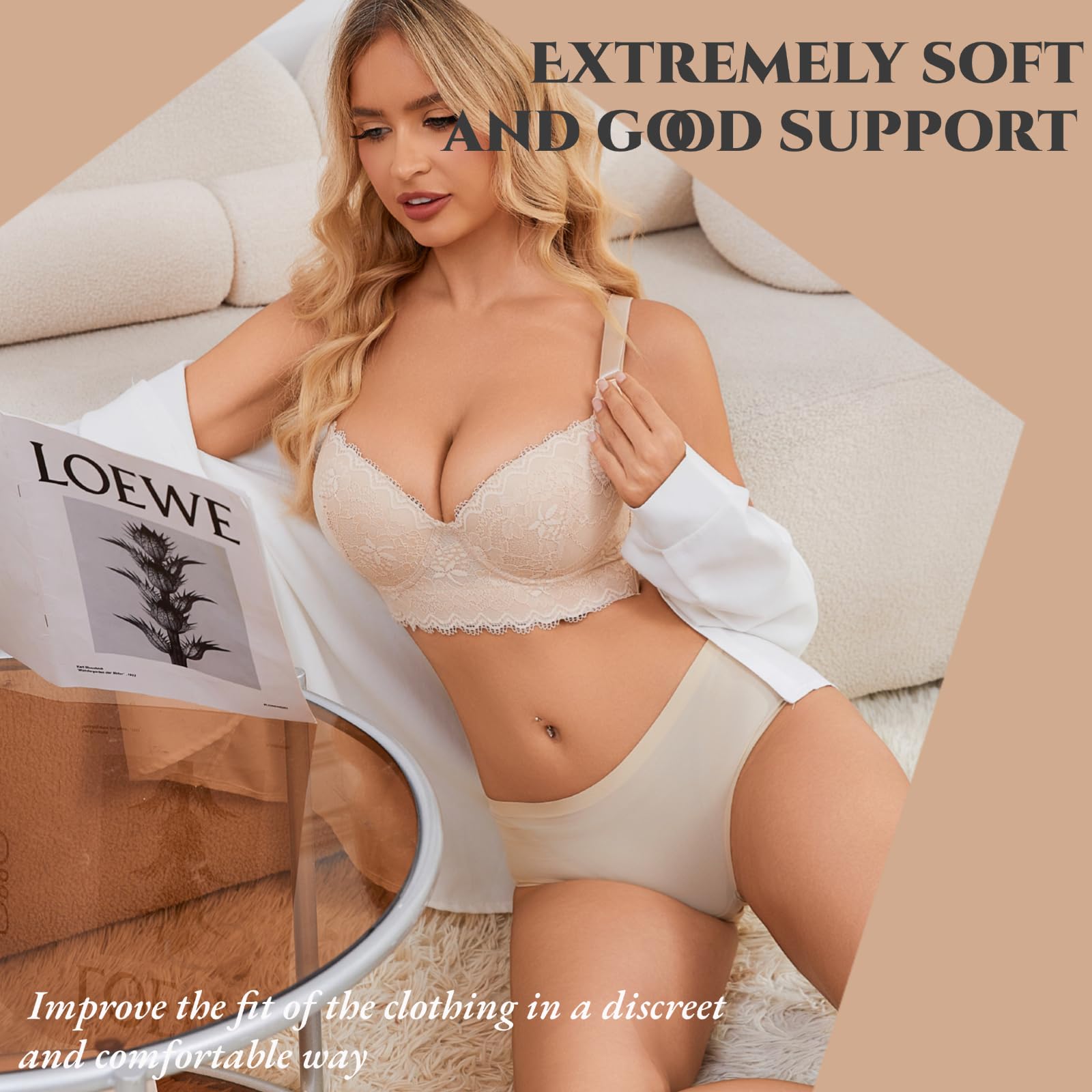 Push Up Bras for Women Lace Underwire Add One Cup Bra with Support Smoothing Bra(34B-46DD)