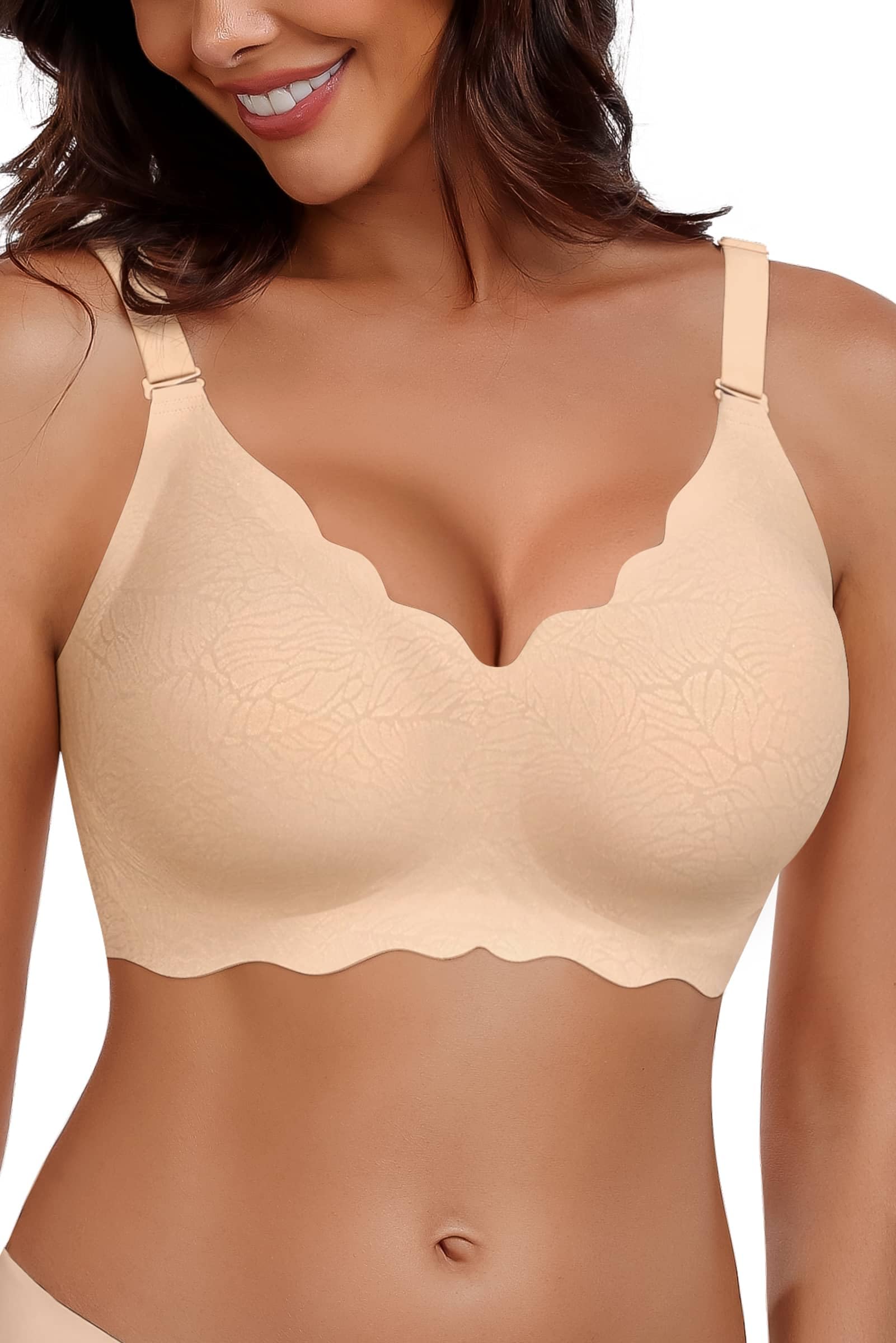 HORISUN Wireless Seamless Bras for Women No Underwire Wavy V Neck Soft Support Full Coverage Comfortable Bra