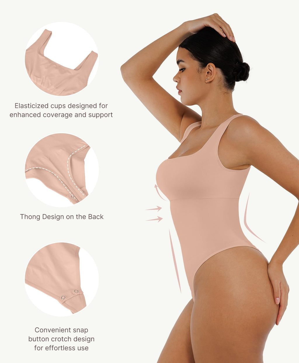 FeelinGirl Bodysuits for Women Seamless Square Neck Tummy Control Compression Thong Shapewear Bodysuit Tank Tops Bodysuit