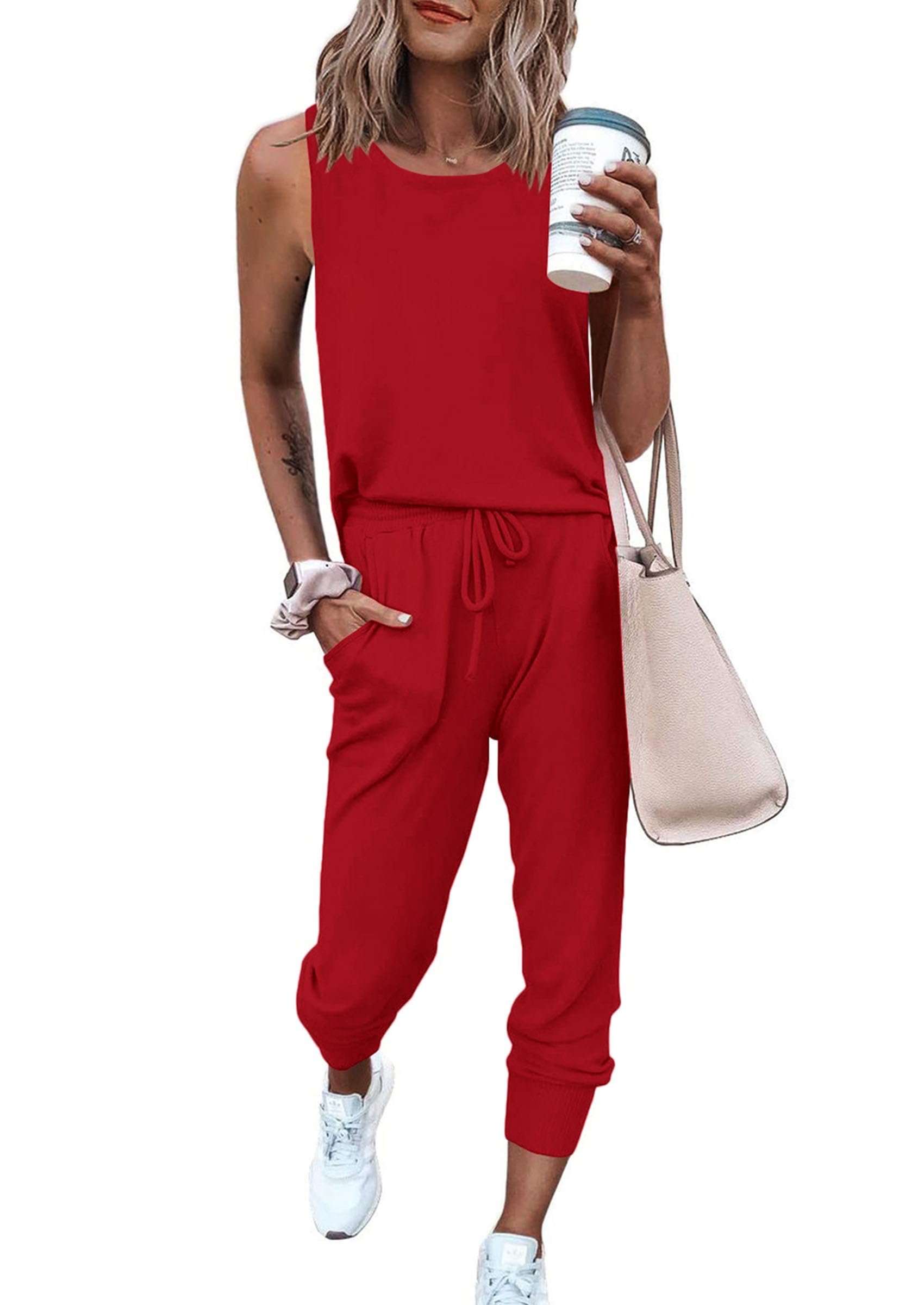 PRETTYGARDEN Women's Two Piece Outfit Sets Casual Summer Sleeveless Matching Lounge Wear Spring Travel Clothes Tracksuit