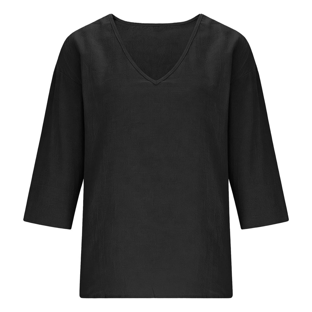 Linen Shirt Women 3/4 Sleeve Summer Casual V Neck Spring Tops Tunic Blouses Loose Fit Cotton Trendy Beach Vacation Clothes