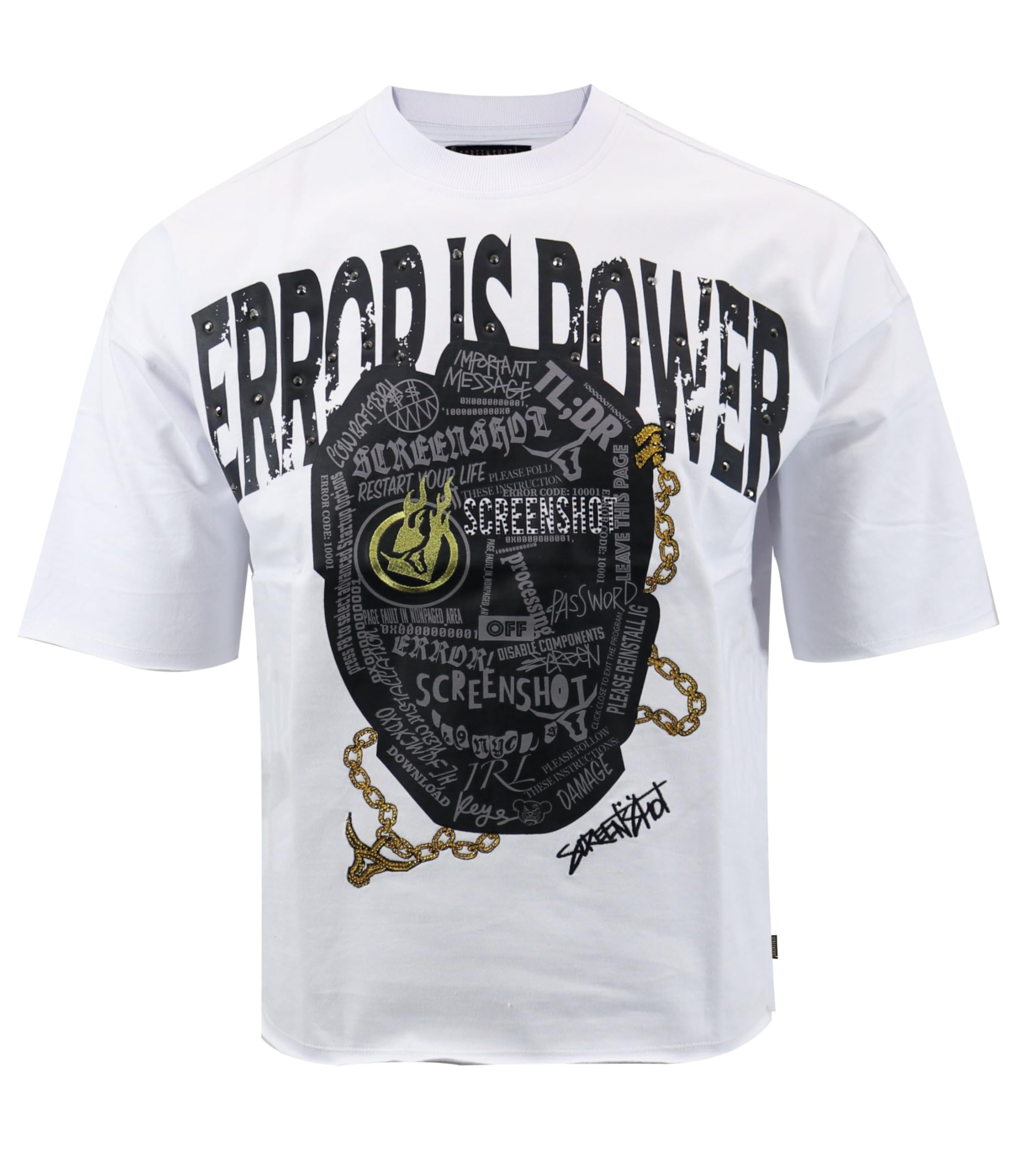 SCREENSHOT Mens Oversized Heavyweight Premium 260GSM 100% Cotton Cropped Boxy Streetwear Fit Rhinestone Designer Tee