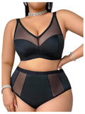 OYOANGLE Women Plus Size 2 Piece Lingerie Sexy Mesh Bralette and High Waist Panty Set Underwear