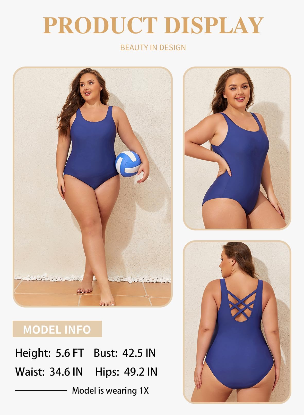 Eytino Plus Size Swimsuit for Women Back Crisscross Sports Tummy Control One Piece Bathing Suits(1X-5X)