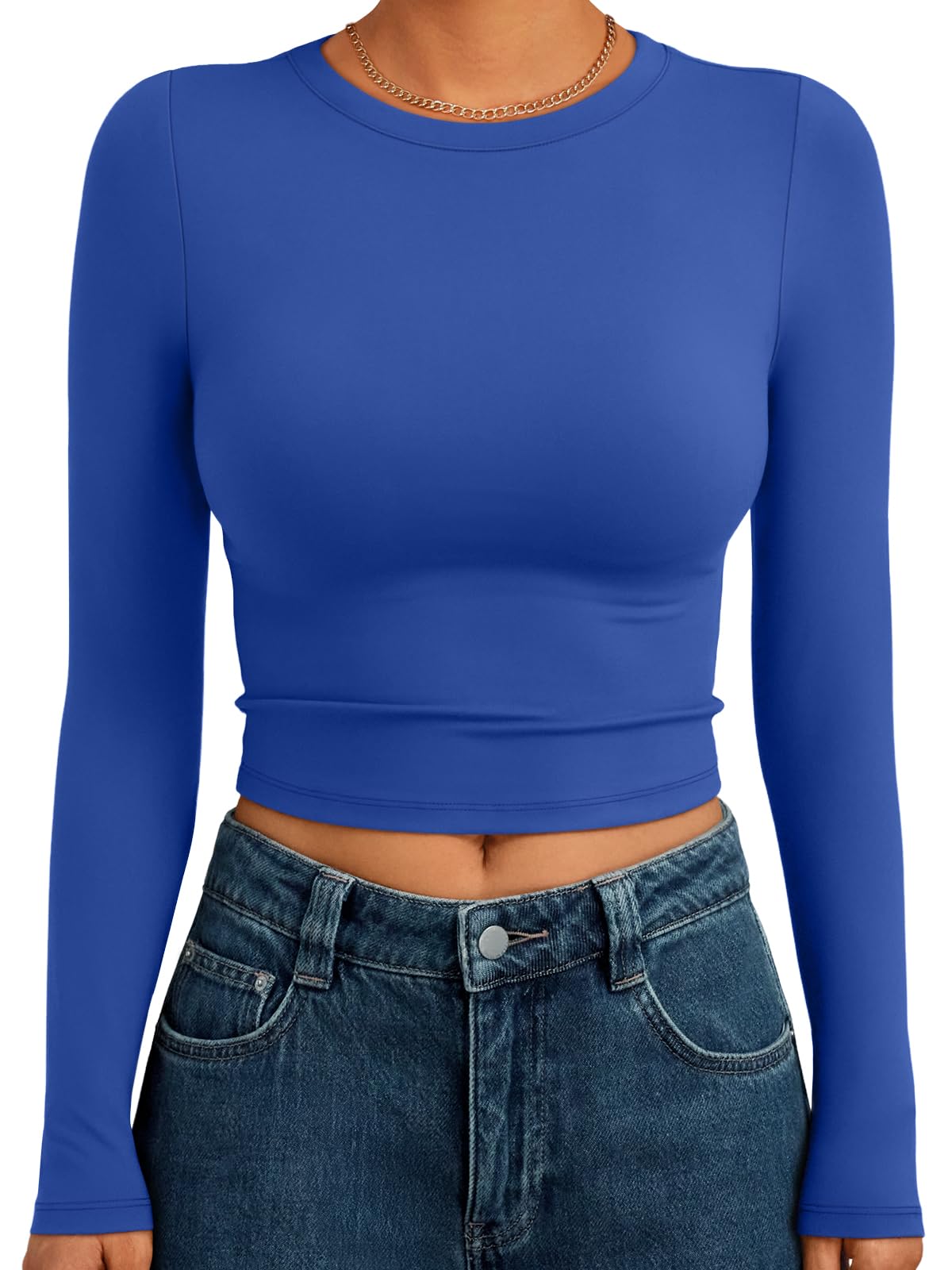 Trendy Queen Womens Long Sleeve Crop Tops Basic Slim Fitted Shirts Spring Fashion Outfits 2026 Teen Girl Clothes