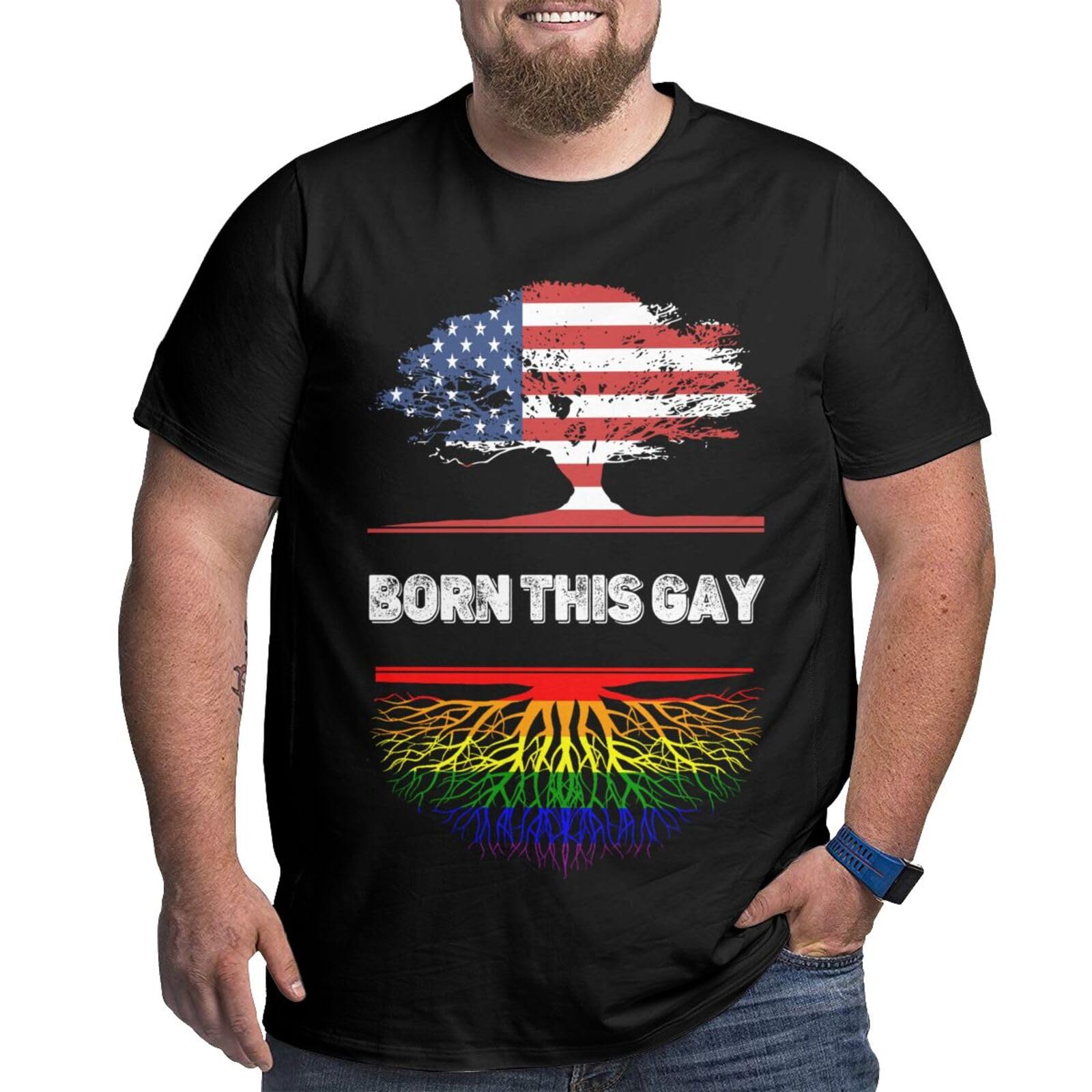 Big and Tall Shirts for Men America Rainbow Gay LGBT Flag Roots Plus Size T-Shirts