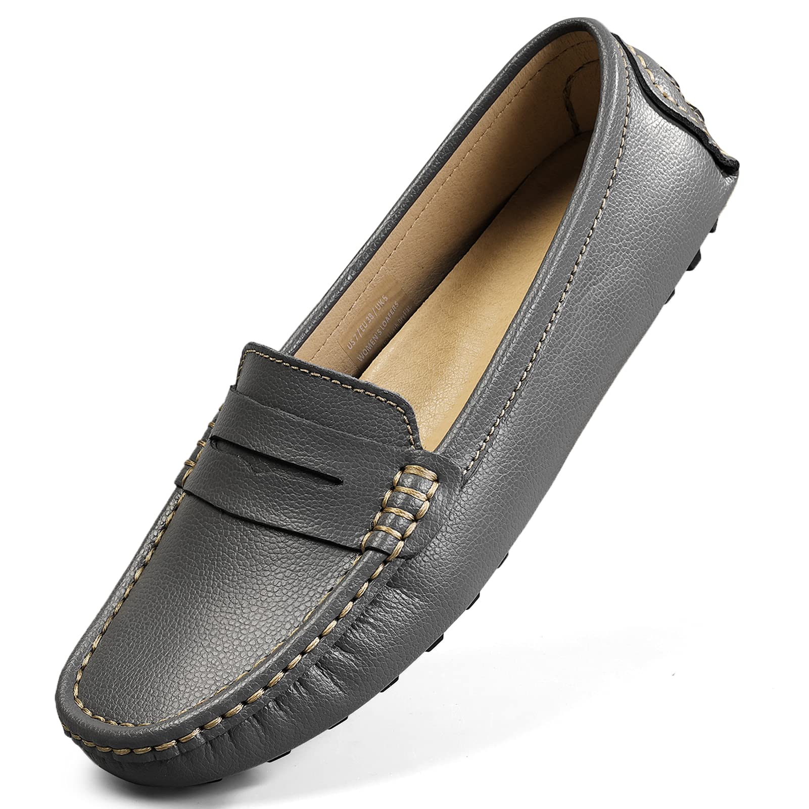 Artisure Women's Classic Comfort Leather Penny Loafers Casual Slip-Ons Lightweight Walking Flats Driving Mocs Boat Shoes