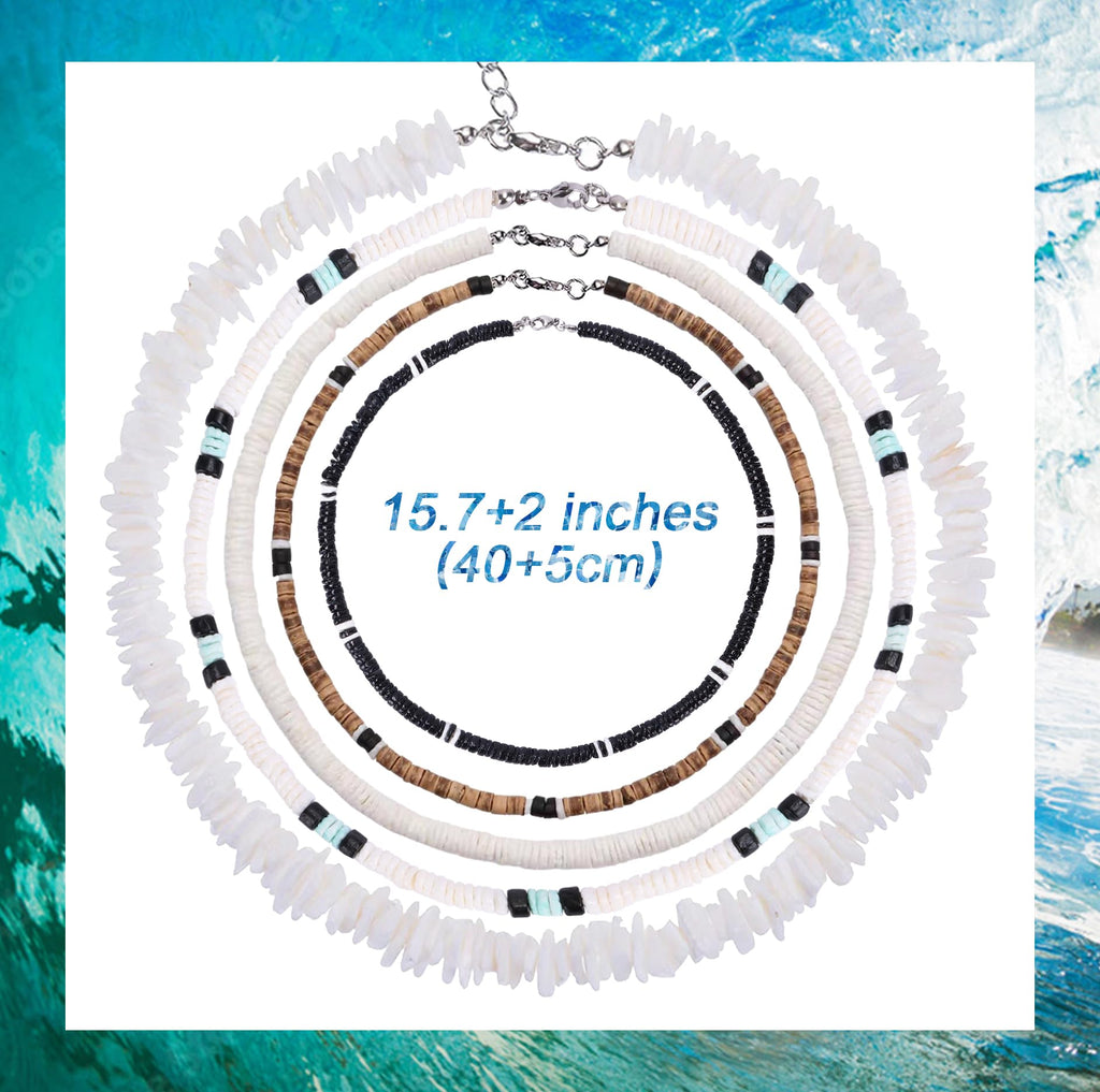 FIRAZIO 5pcs Puka Shell Necklace - Summer Beach Surfer & Hawaiian Necklace for Men & Women - White Beach Jewelry