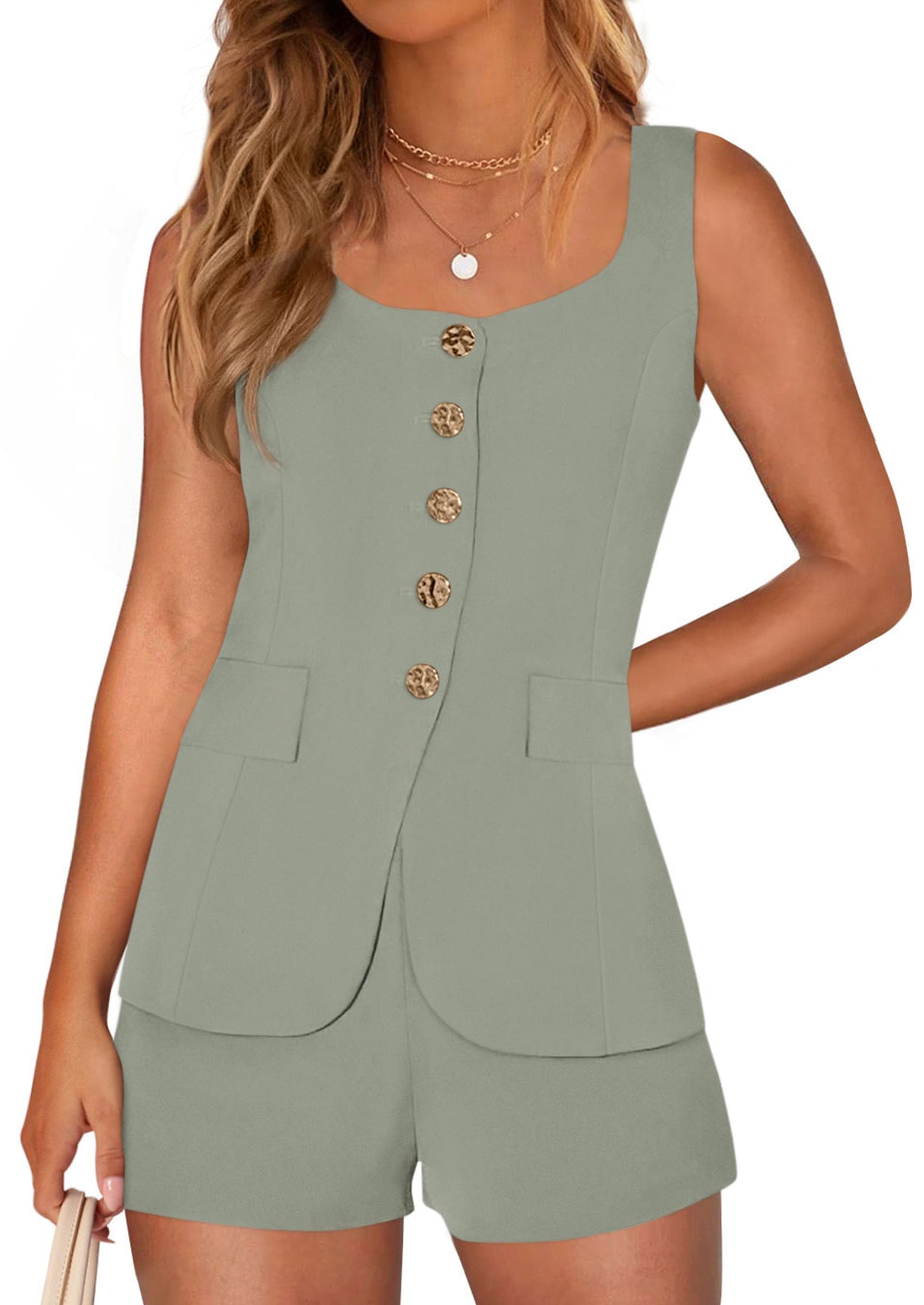 PRETTYGARDEN Womens 2 Piece Matching Sets 2026 Fashion Suit Vest Tops Shorts Set Spring Business Casual Vacation Outfits