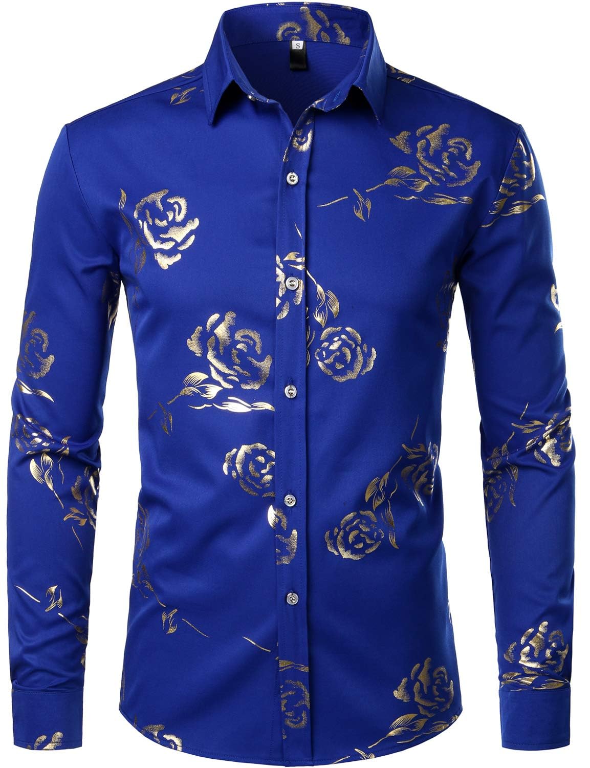 ZEROYAA Mens Hipster Rose Printed Slim Fit Long Sleeve Dress Shirts Prom Performing Shirts
