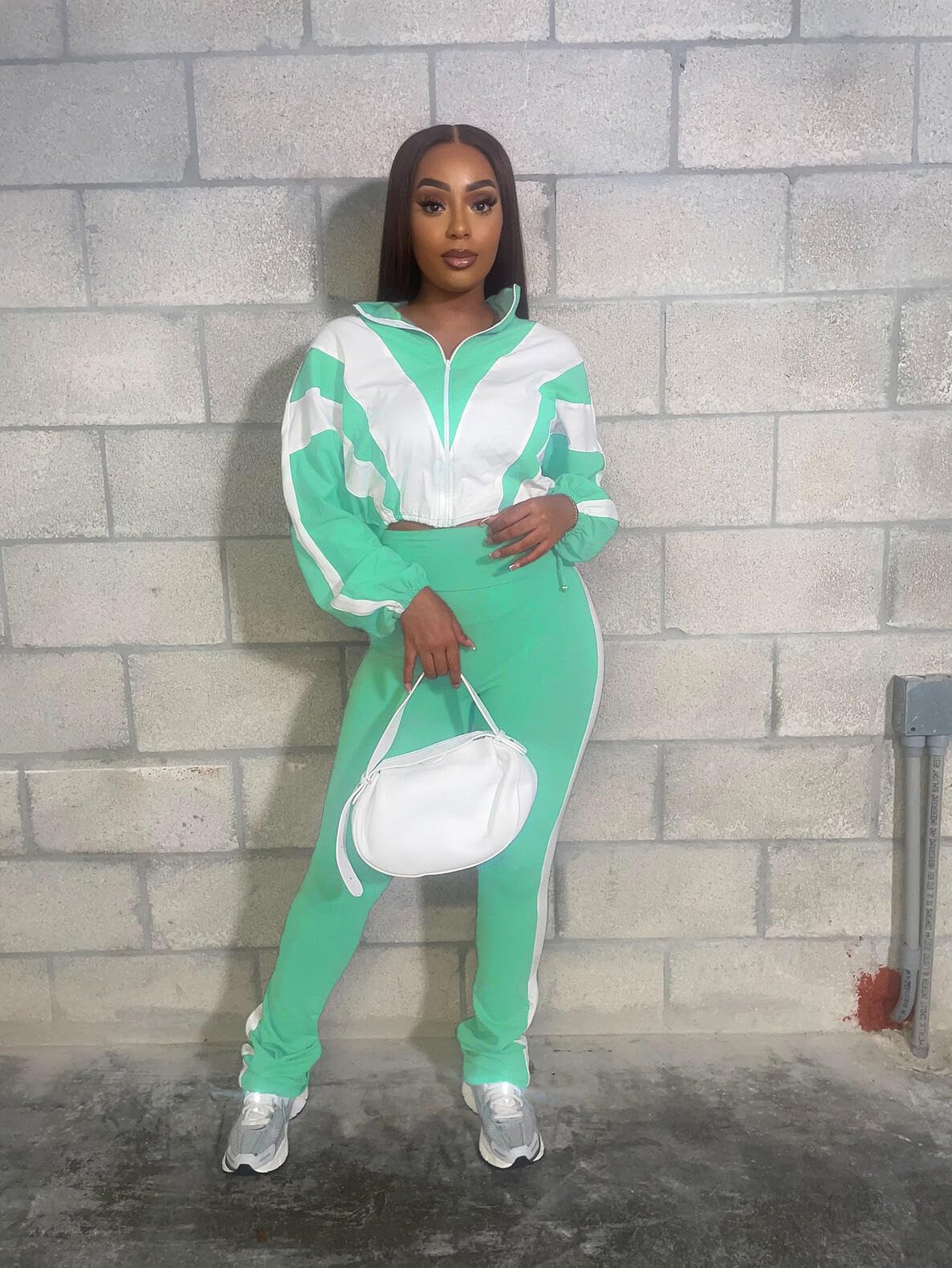 Womens 2 Piece Outfits Sets Casual Jumpsuits Track Suits for Women Set Colorblock Zip Up Cropped Jacket Pants Sweatsuits