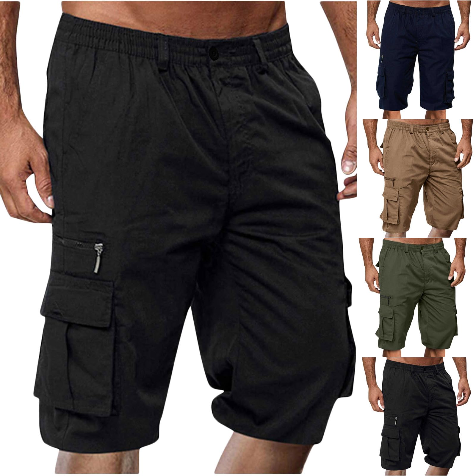 SMIDOW Cargo Shorts for Men - Big and Tall Casual Summer Elastic Waist Outdoor Work Hiking Cargo Short Pants with Pockets
