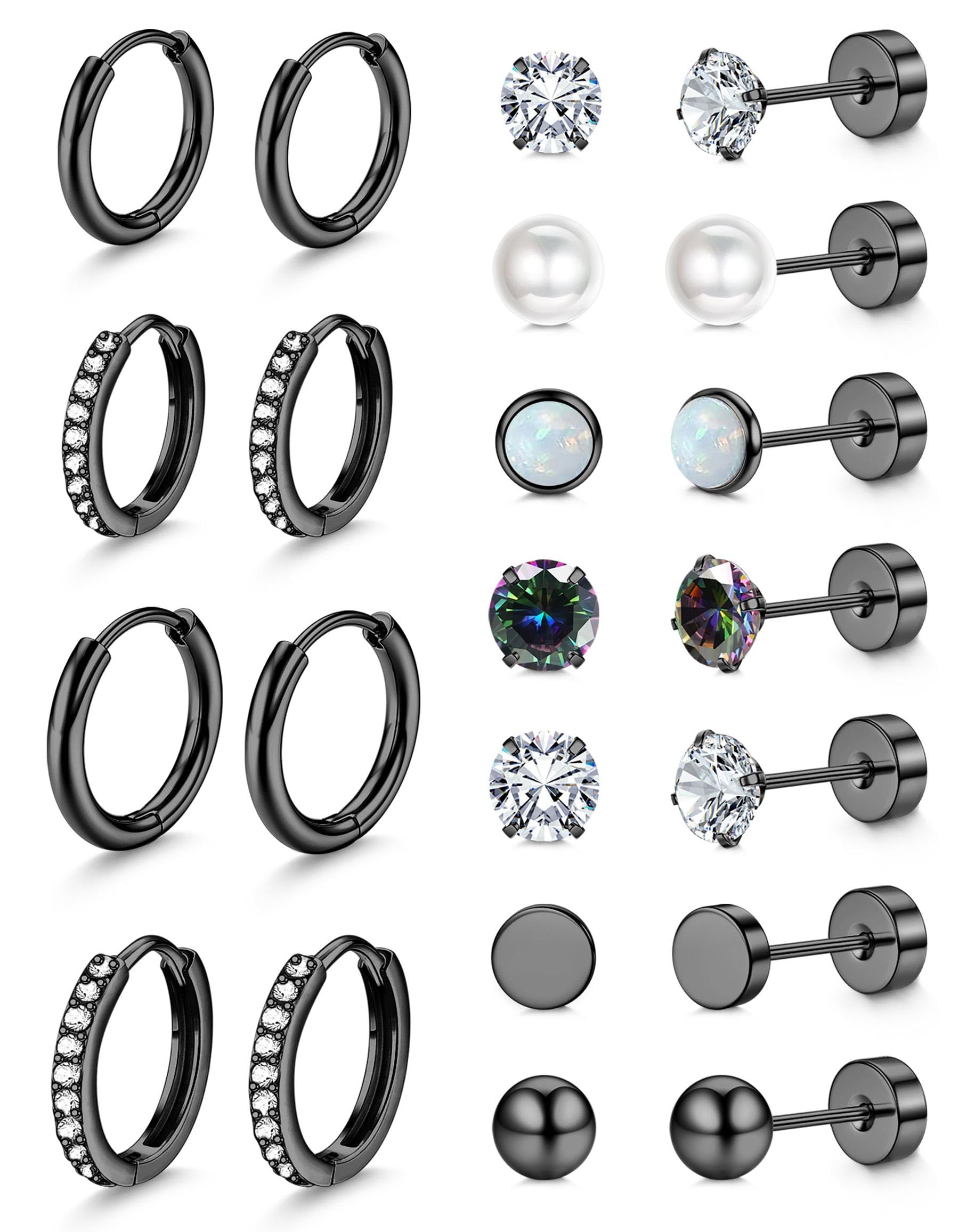 Jstyle Hypoallergenic Stud Hoop Earrings for Women Small Flat Back Surgical Stainless Steel Earrings for Sensitive Ears Trendy Silver Hoops Cartilage Earring Stacks Set Multiple Piercing Jewelry Gifts