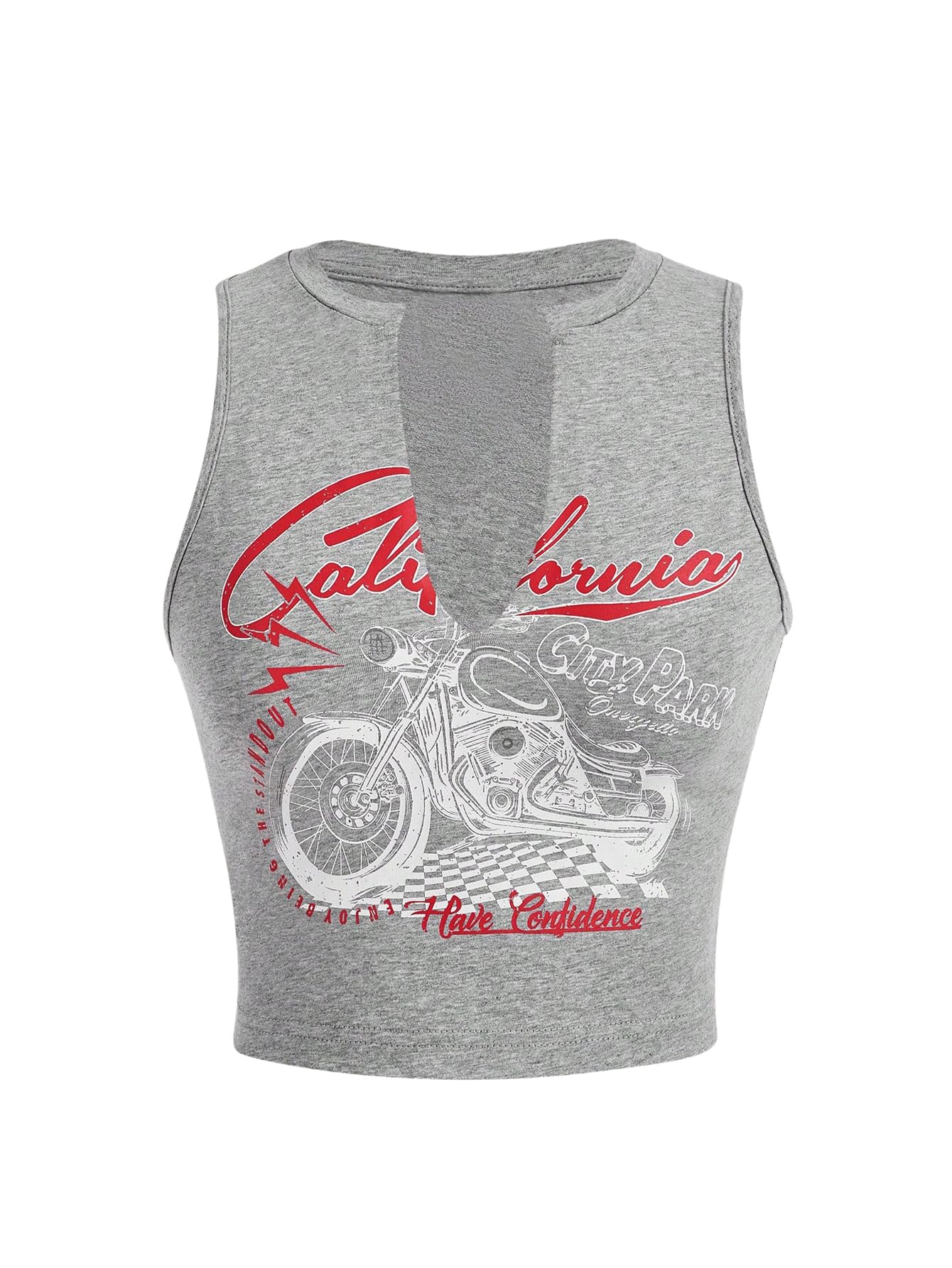 SOLY HUX Women's Letter Graphic Tank Top Notched V Neck Sleeveless Summer Crop Tops Streetwear