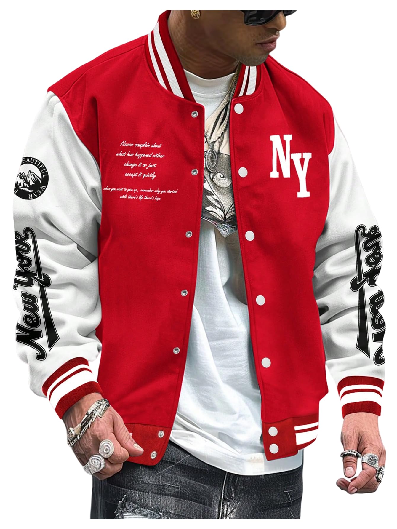 SOLY HUX Men's Varsity Jacket Color Block Letter Graphic Long Sleeve Baseball Jacket Bomber Coat