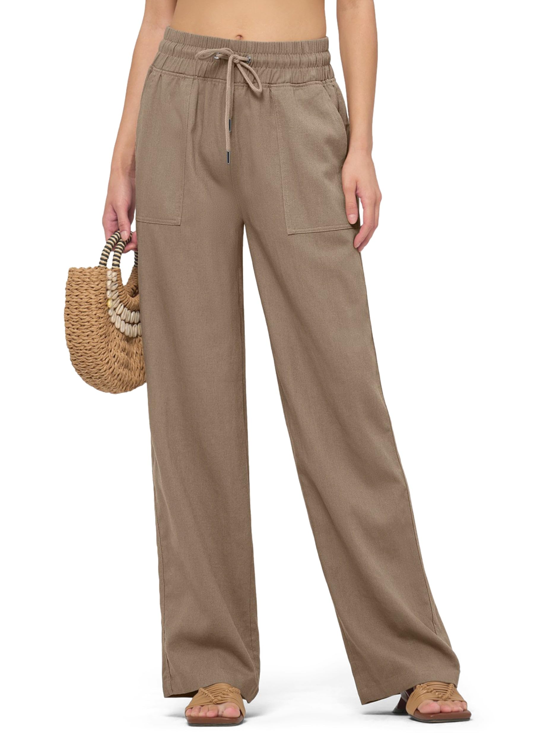 Willit Women Linen Pants Wide Leg Casual Palazzo Pants Cotton Linen Lounge Beach Summer Pants with Pockets 29"/31"/ 33"