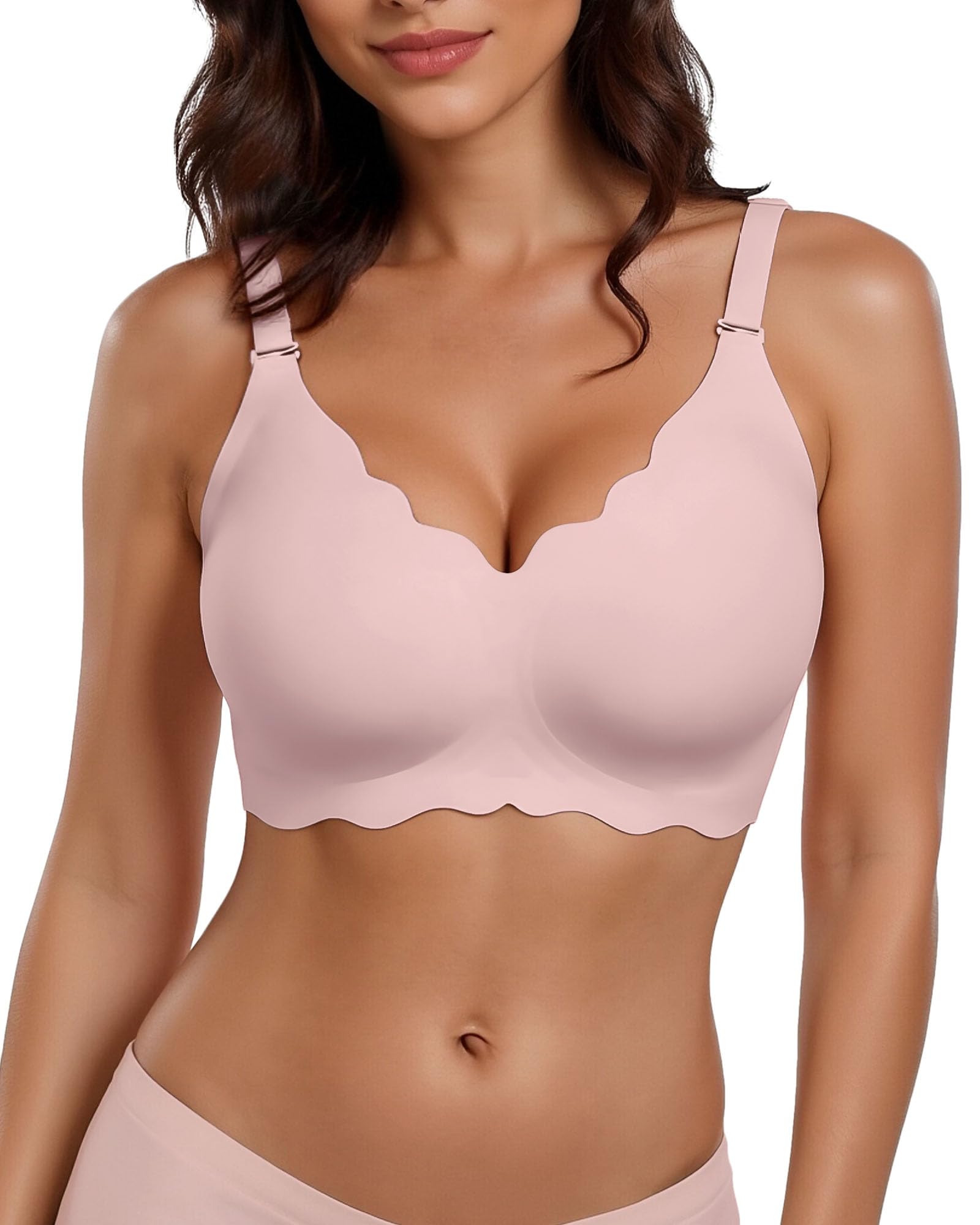 HORISUN Wireless Seamless Bras for Women No Underwire Wavy V Neck Soft Support Full Coverage Comfortable Bra