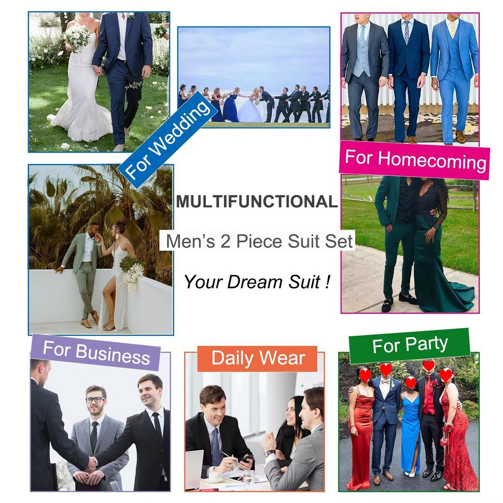 Lynerun Mens 2 Piece Slim Fit Suit Two Button Formal Solid Suit Jacket Pants Set Wedding Work Prom Tuxedo Men