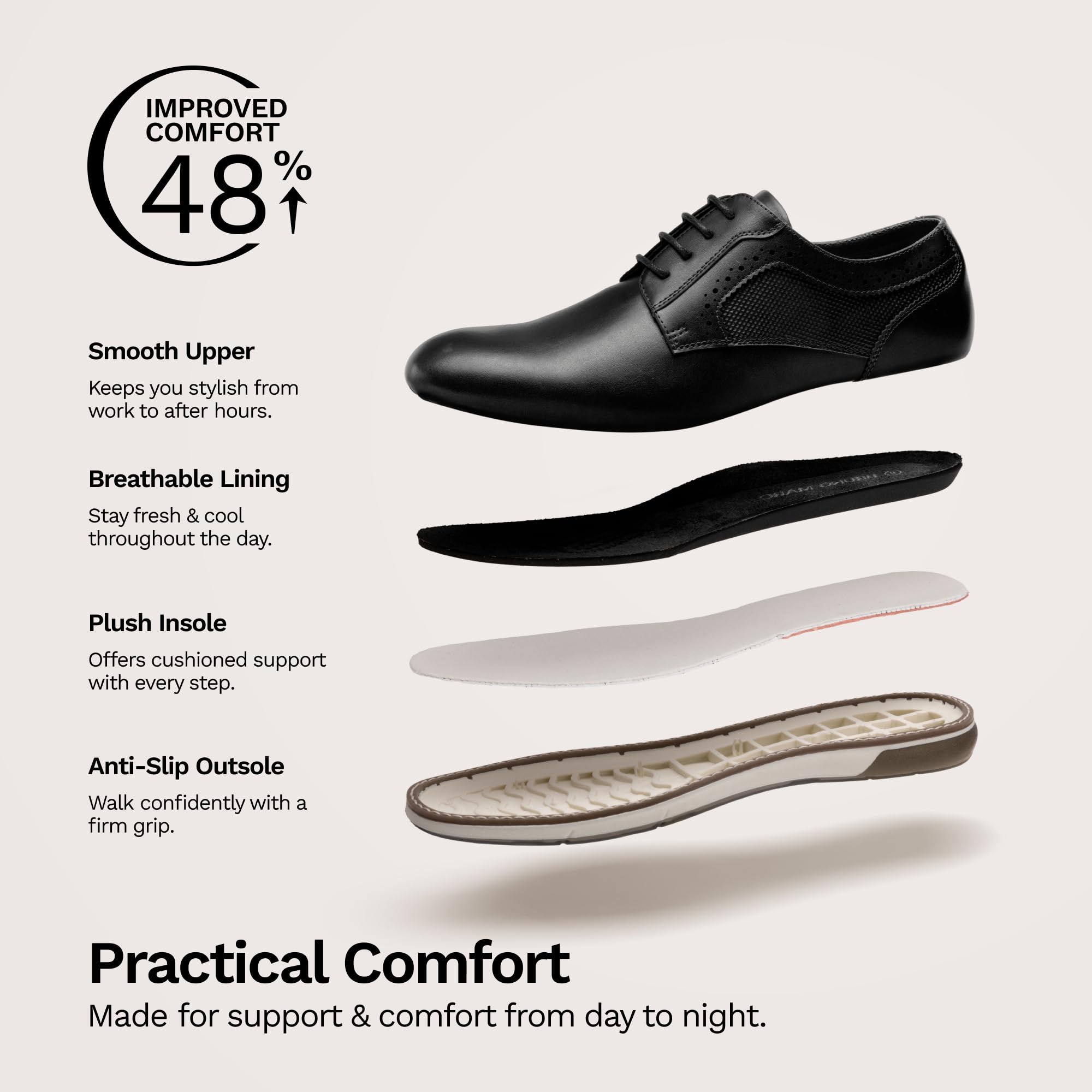 Bruno Marc Men's Casual Dress Sneaker Shoes, Business Formal Derby Plain Toe Oxfords Crossflex GentEdge