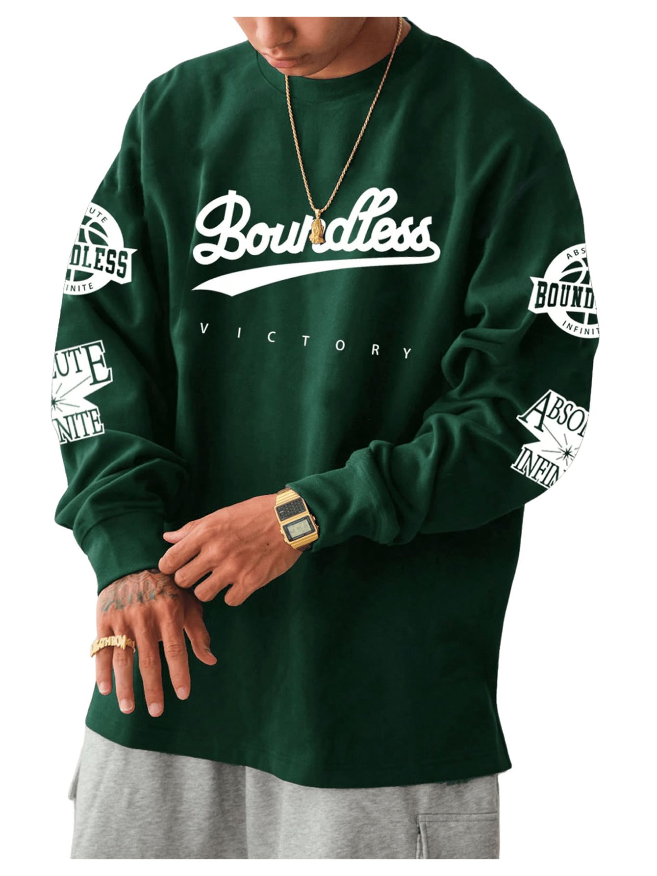 MakeMeChic Men's Graphic Oversized Sweatshirt Long Sleeve Crew Neck 90s Vintage Tee Shirts Streetwear