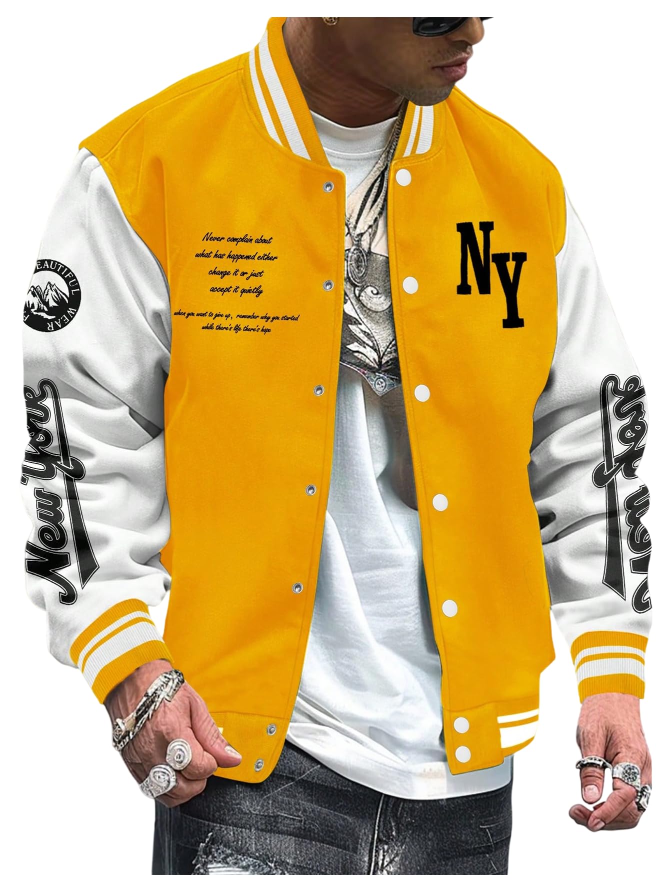 SOLY HUX Men's Varsity Jacket Color Block Letter Graphic Long Sleeve Baseball Jacket Bomber Coat