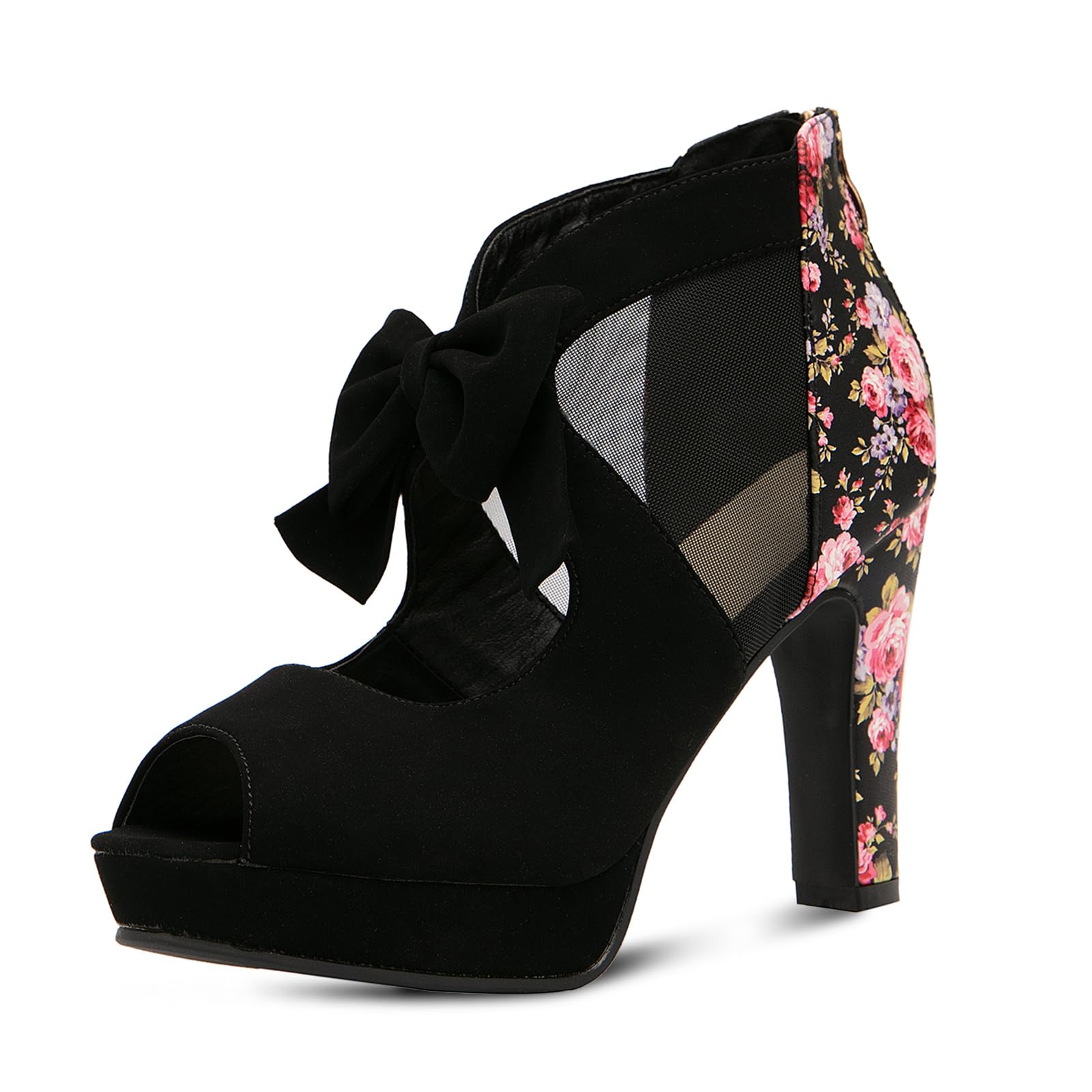 GATUXUS Open Toe Women Platform High Heel Shoes Bows Strappy Sandals