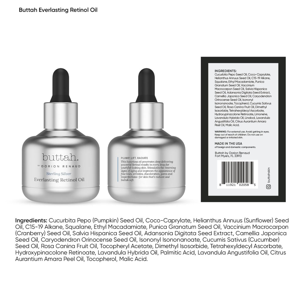 Buttah Skin Sterling Silver Kit for Radiant Beauty - Sterling Silver Kit includes Everlasting Retinol Oil, Awakening Eye Cream, Uplift & Smooth Face Wand. Enhance Your Skin Clarity With This Sterling