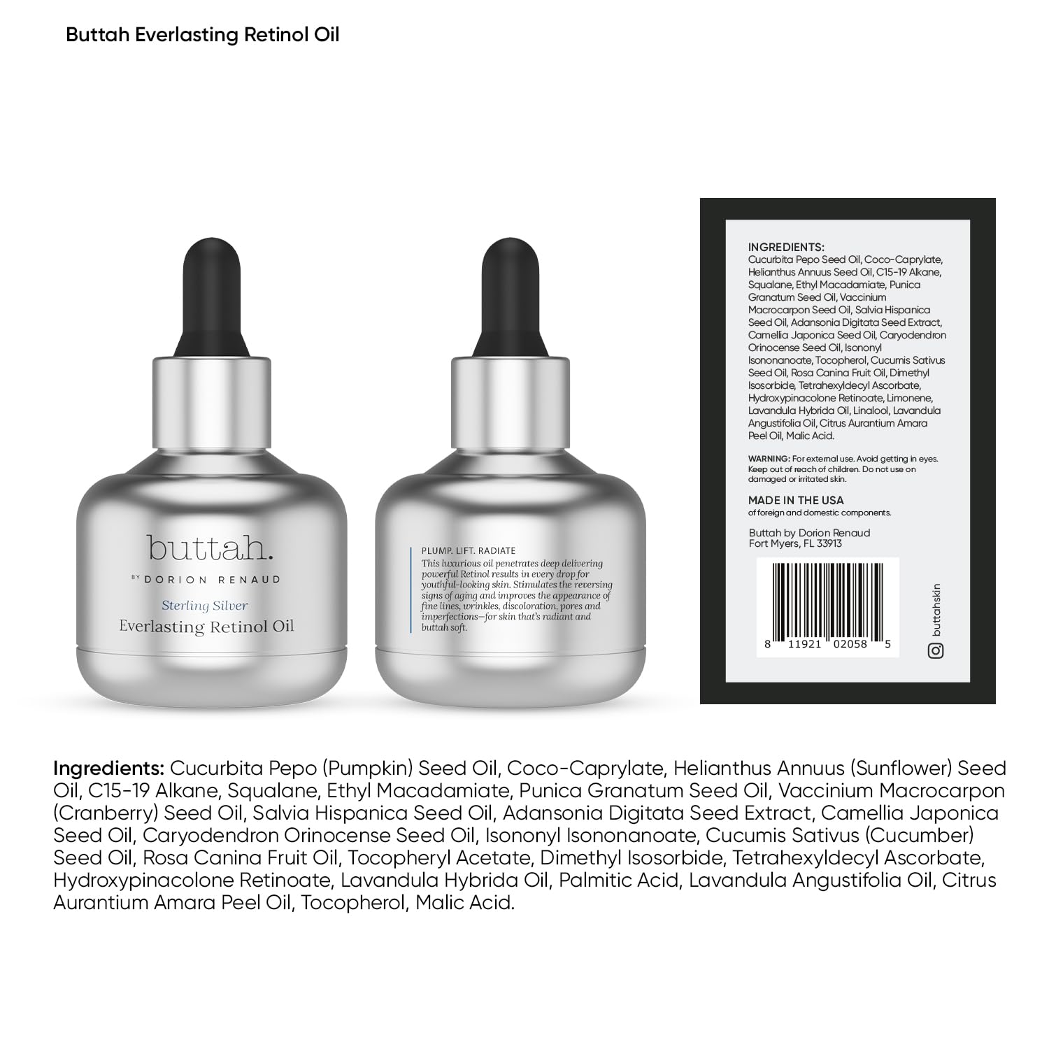 Buttah Skin Sterling Silver Kit for Radiant Beauty - Sterling Silver Kit includes Everlasting Retinol Oil, Awakening Eye Cream, Uplift & Smooth Face Wand. Enhance Your Skin Clarity With This Sterling