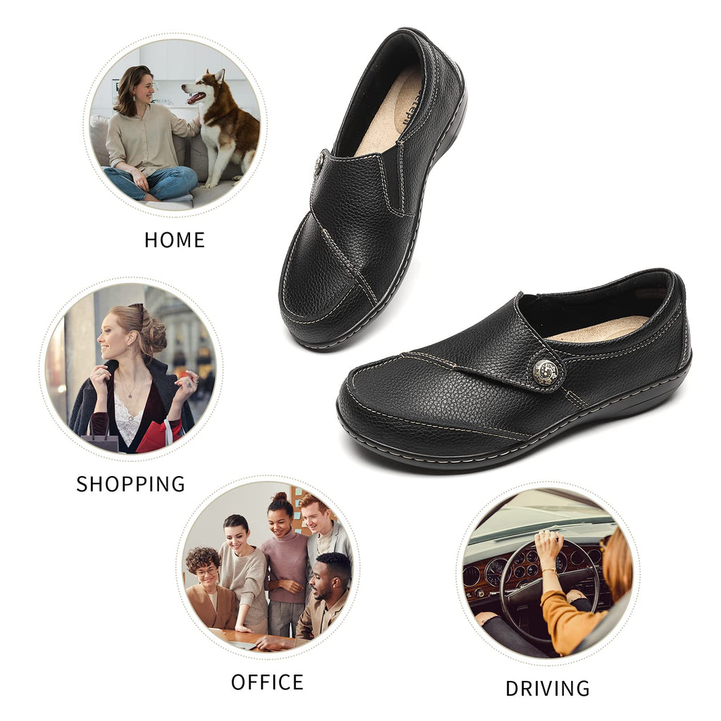 Geoeleph Women's Loafers Casual Slip-Ons Comfort Walking Flats Leather Driving Moccasins