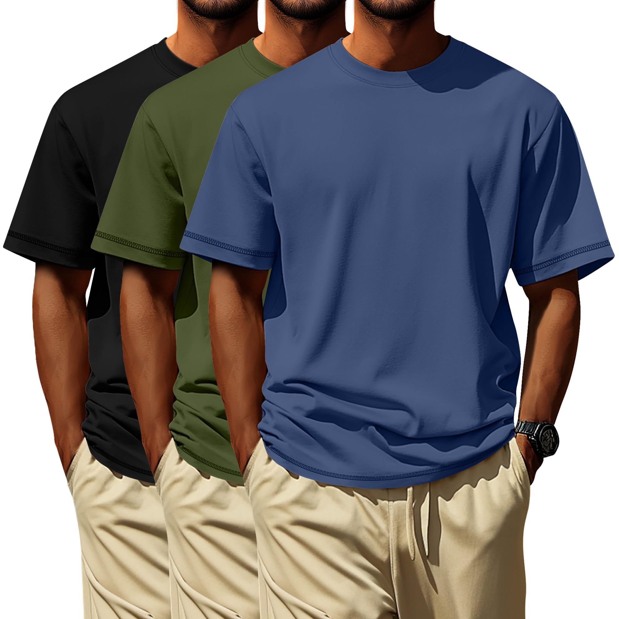 Neer 3 Pack Big and Tall Shirts for Men L-7xl, Short Sleeve Men Crewneck Tops Loose Casual Large T-Shirts Summer Basic Tee