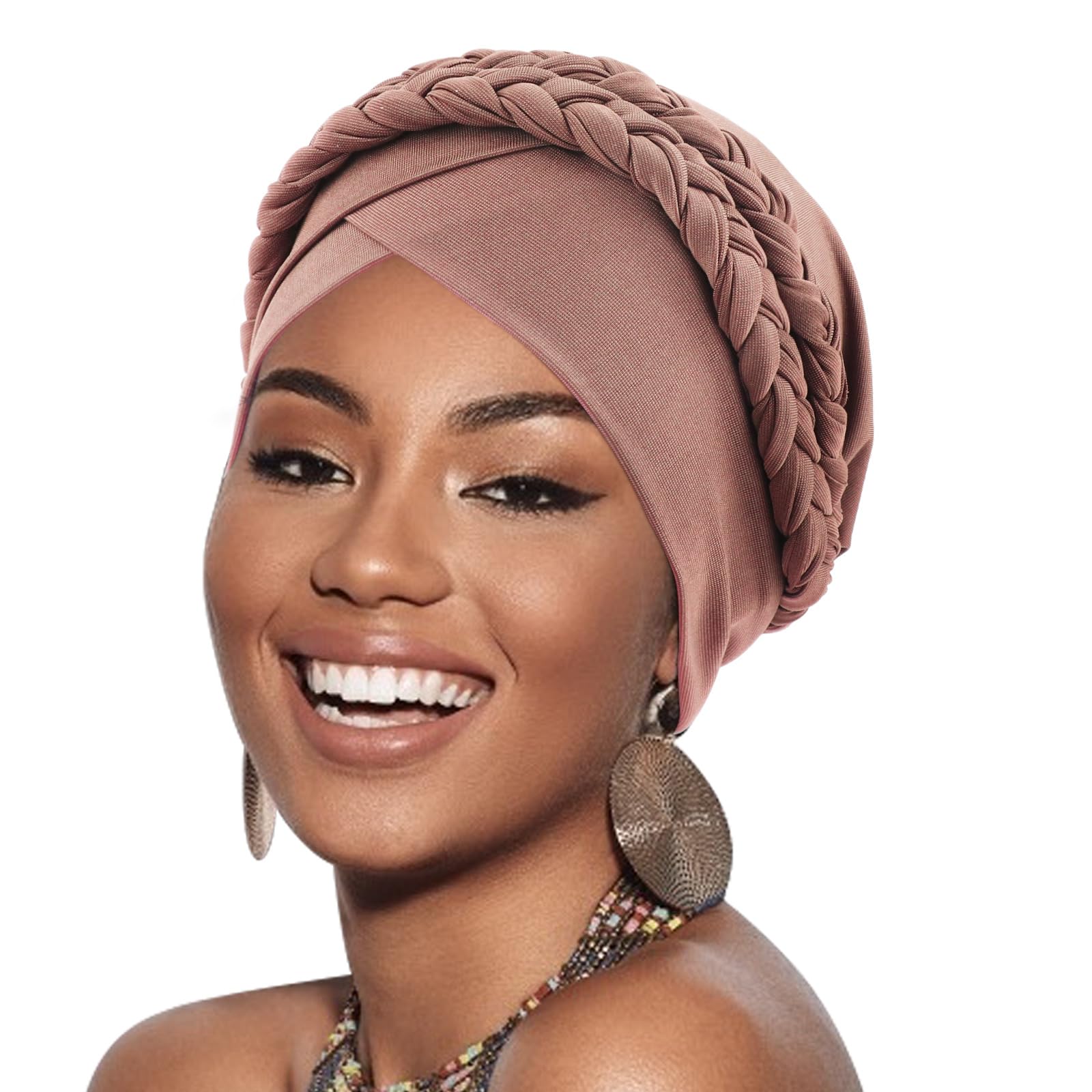 DRESHOW African Women Turban Caps Beanie Twist Headscarf Pre-Tied Double Twisted Braid Hair Cover Wrap Hat Chemo Cancer Cap