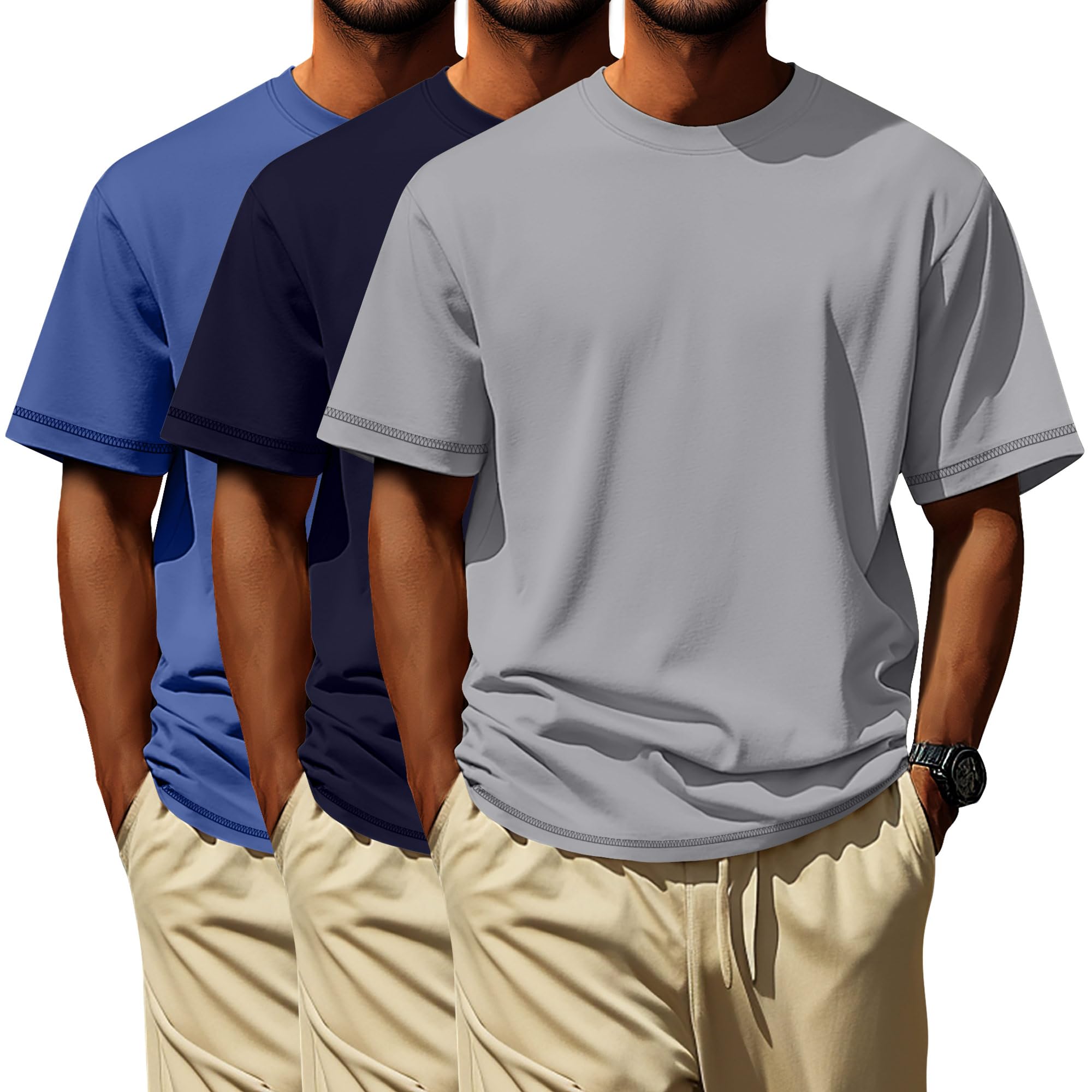 Neer 3 Pack Big and Tall Shirts for Men L-7xl, Short Sleeve Men Crewneck Tops Loose Casual Large T-Shirts Summer Basic Tee