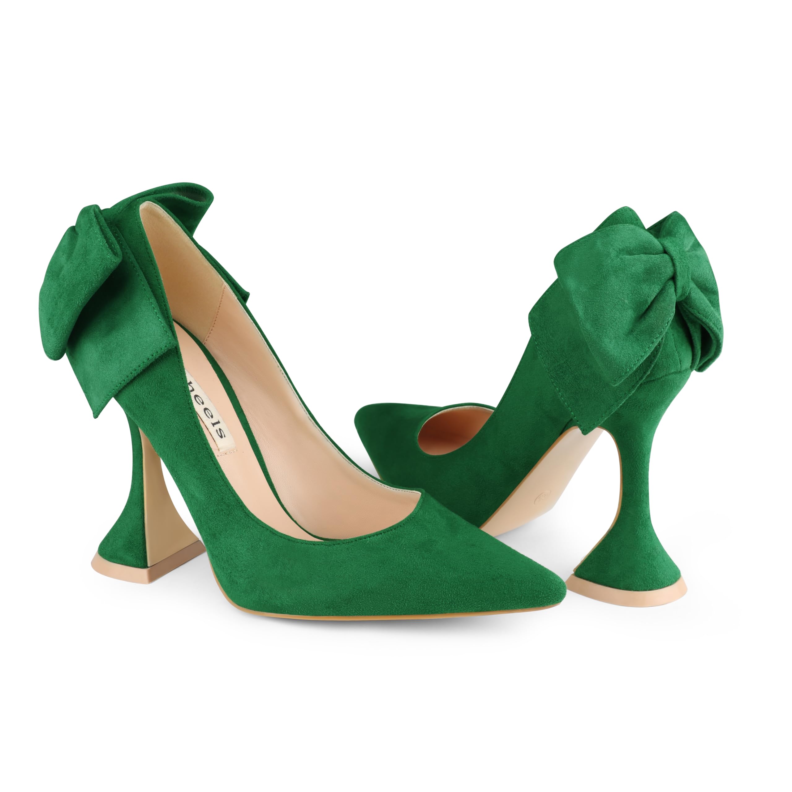 Zzheels Women's 3.74" Bow Pumps Pointed Toe Triangle Heel Pump Wedding Shoes