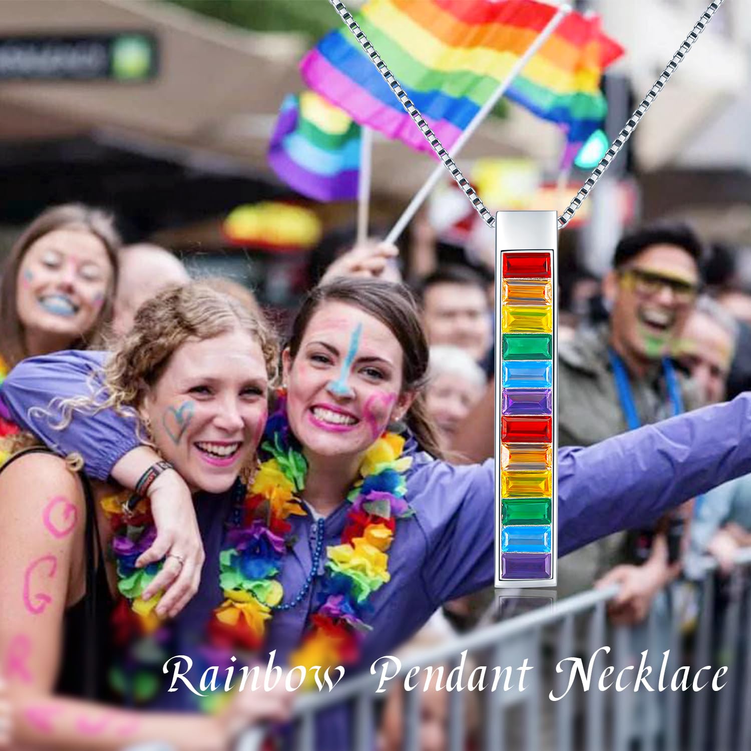 KoyeKei Pride Necklace Gifts for Women Men 925 Sterling Silver Rainbow Pride Pendant LGBT Gay Necklace Jewelry Gifts for Lesbian