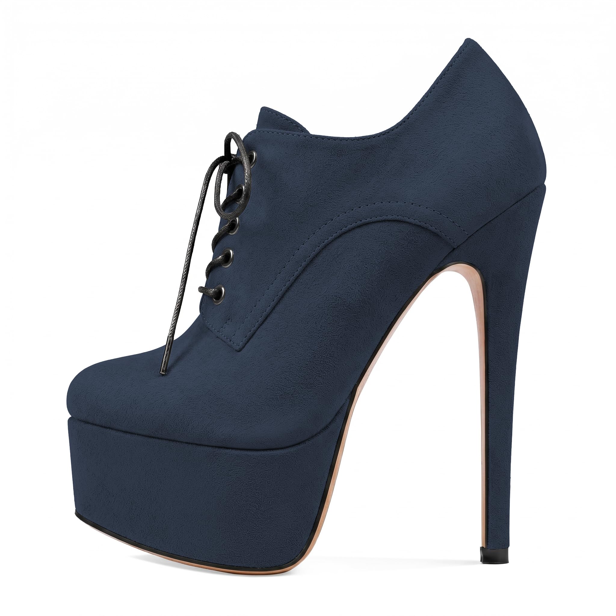 SAMMITOP Women's Round Toe Lace Up Ankle Boots Platform High Heel Pumps Party Dress Shoes