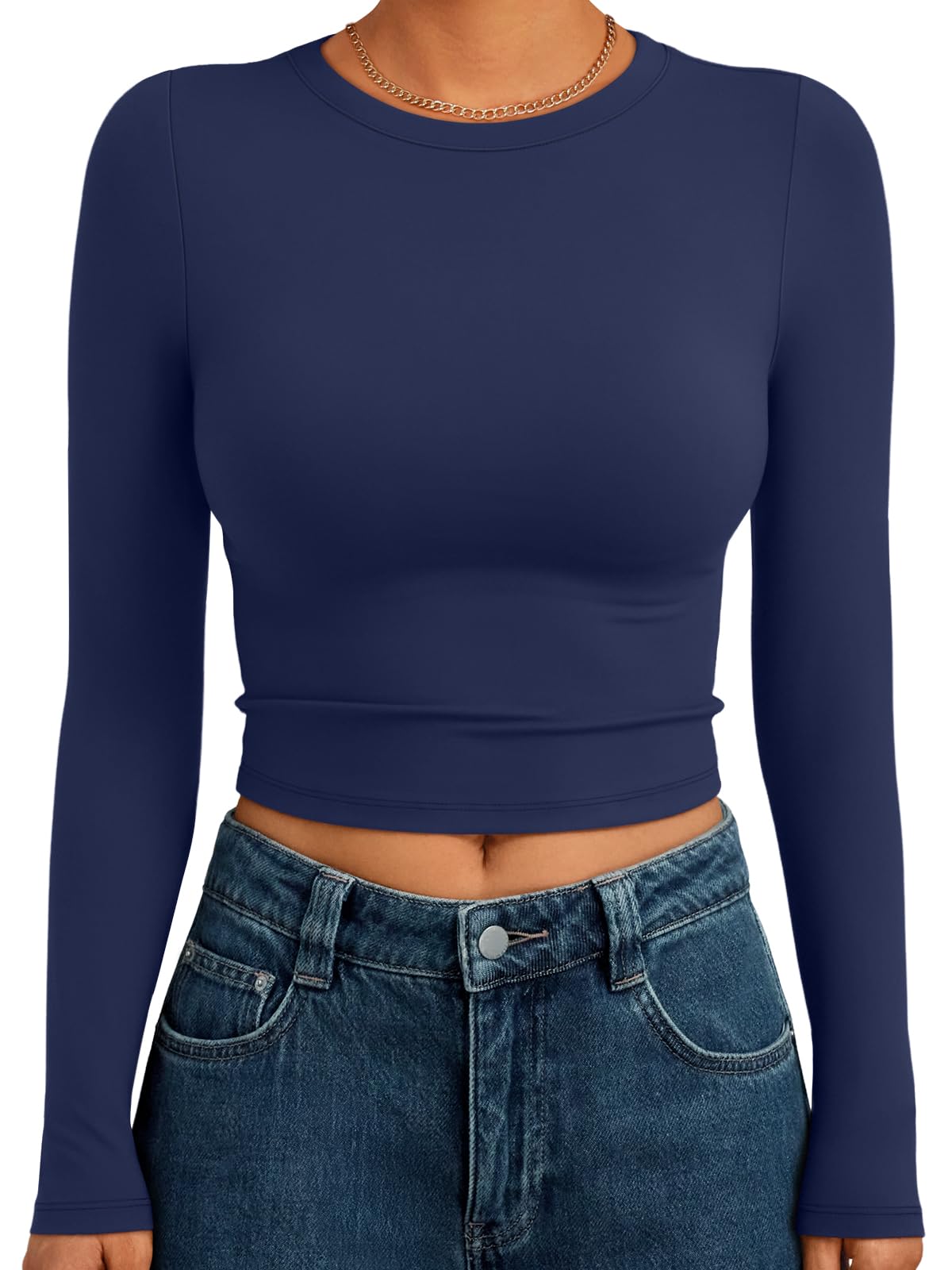 Trendy Queen Womens Long Sleeve Crop Tops Basic Slim Fitted Shirts Spring Fashion Outfits 2026 Teen Girl Clothes