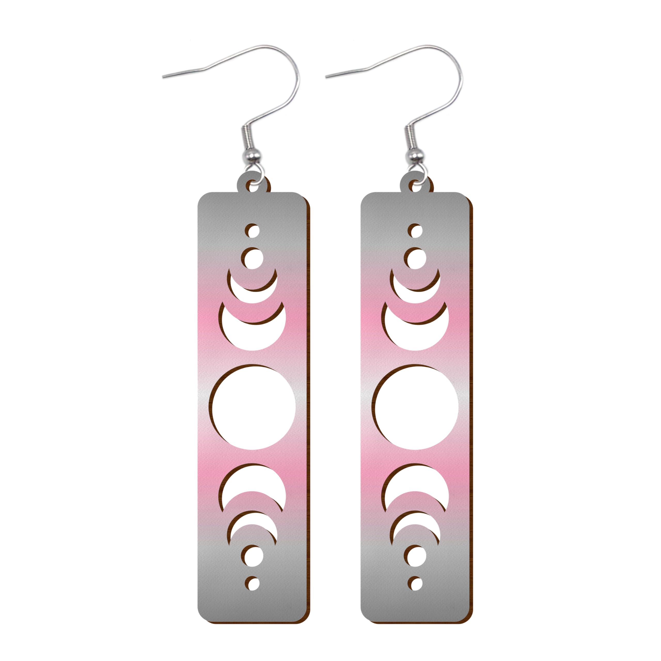 LGBTQIA+ Wooden Moon Phase Earrings, Pride Flag Dangle Earrings for LGBTQ Community, Rainbow Jewelry Gift for Gay, Lesbian, and All Identities